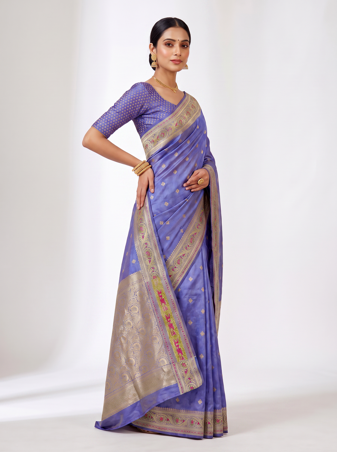Meenakshi Silk Saree | Sky Blue Festive Silk | Contrast Border | Reshmi Sarees | Design 2 image 2