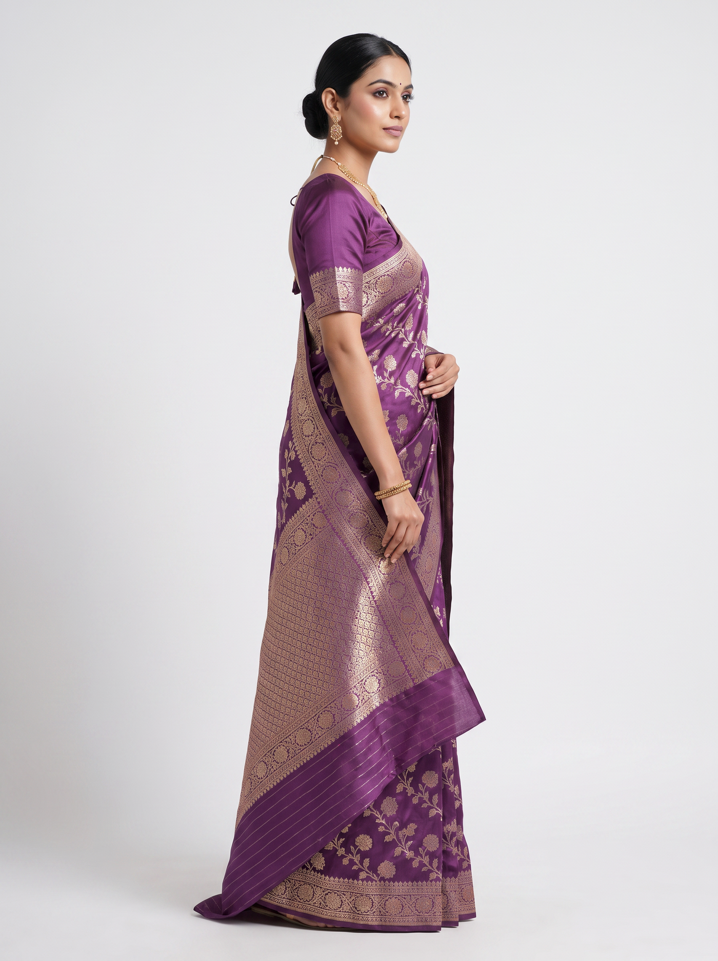 Meenakshi Silk Saree | Dusty Pink + Violet Festive Silk | Contrast Border | Reshmi Sarees image 2