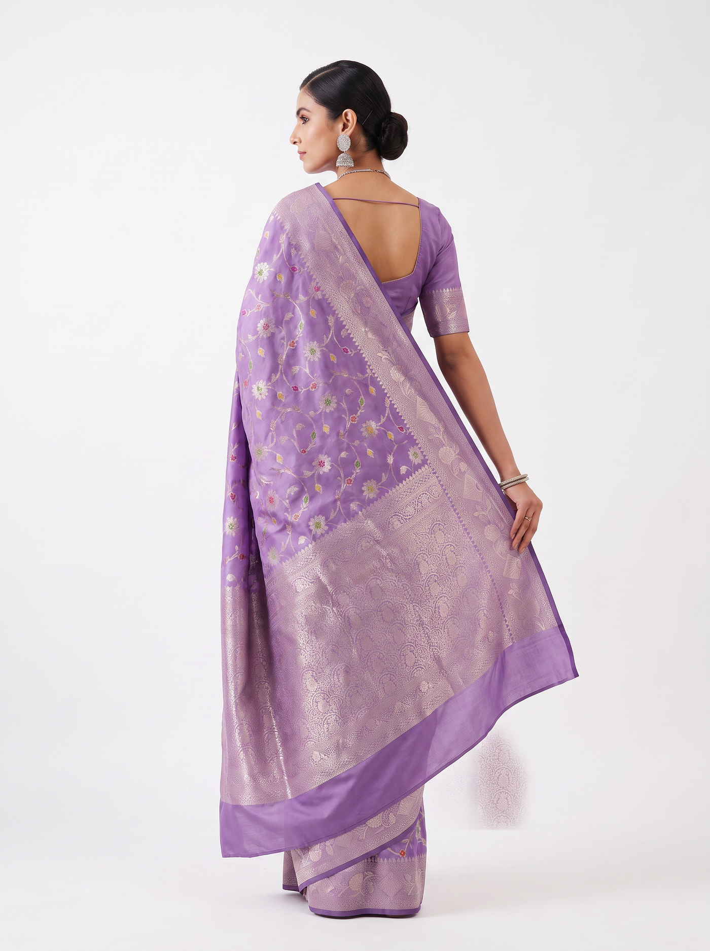 Meenakshi Silk Saree | Dusty Pink + Violet Festive Silk | Contrast Border | Reshmi Sarees image 3