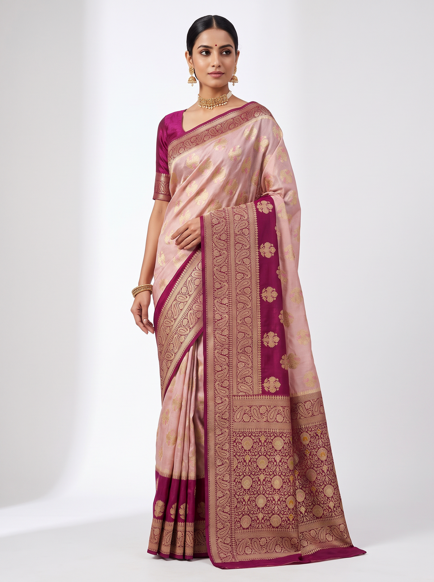 Wine Meenakshi silk saree with festive border