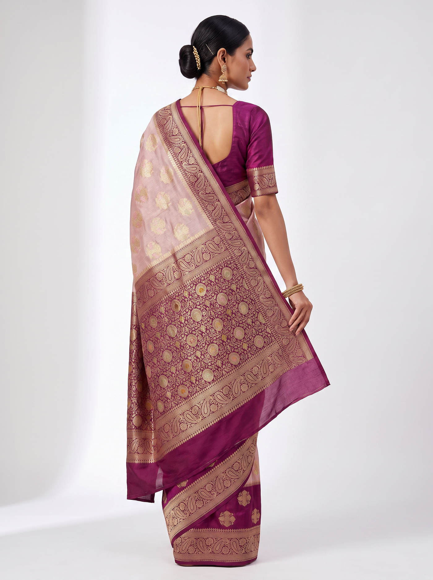 Meenakshi Silk Saree | Wine Festive Silk | Self Design Border | Reshmi Sarees image 3