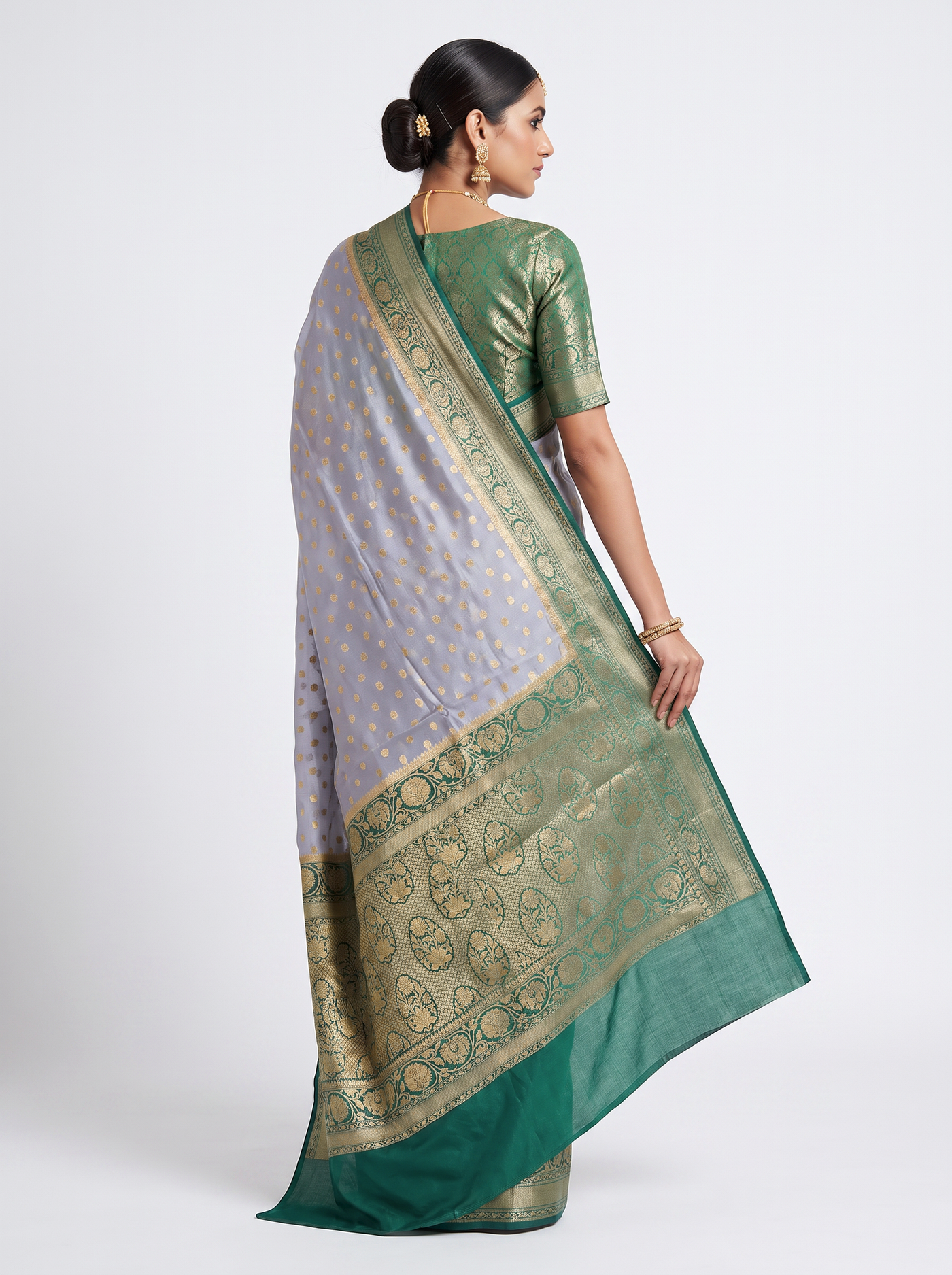 Meenakshi Silk Saree | Golden + Beige + Honey Yellow Festive Silk | Golden Zari Border | Reshmi Sarees image 3