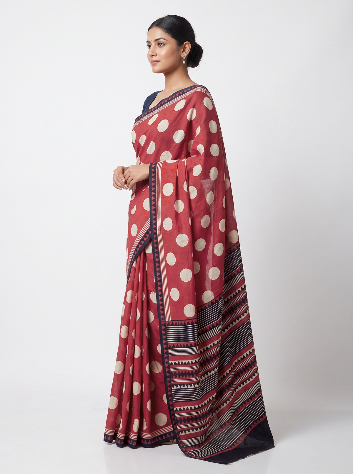 Mul Modal Cotton Crimson Printed Dailywear Saree - Image 2