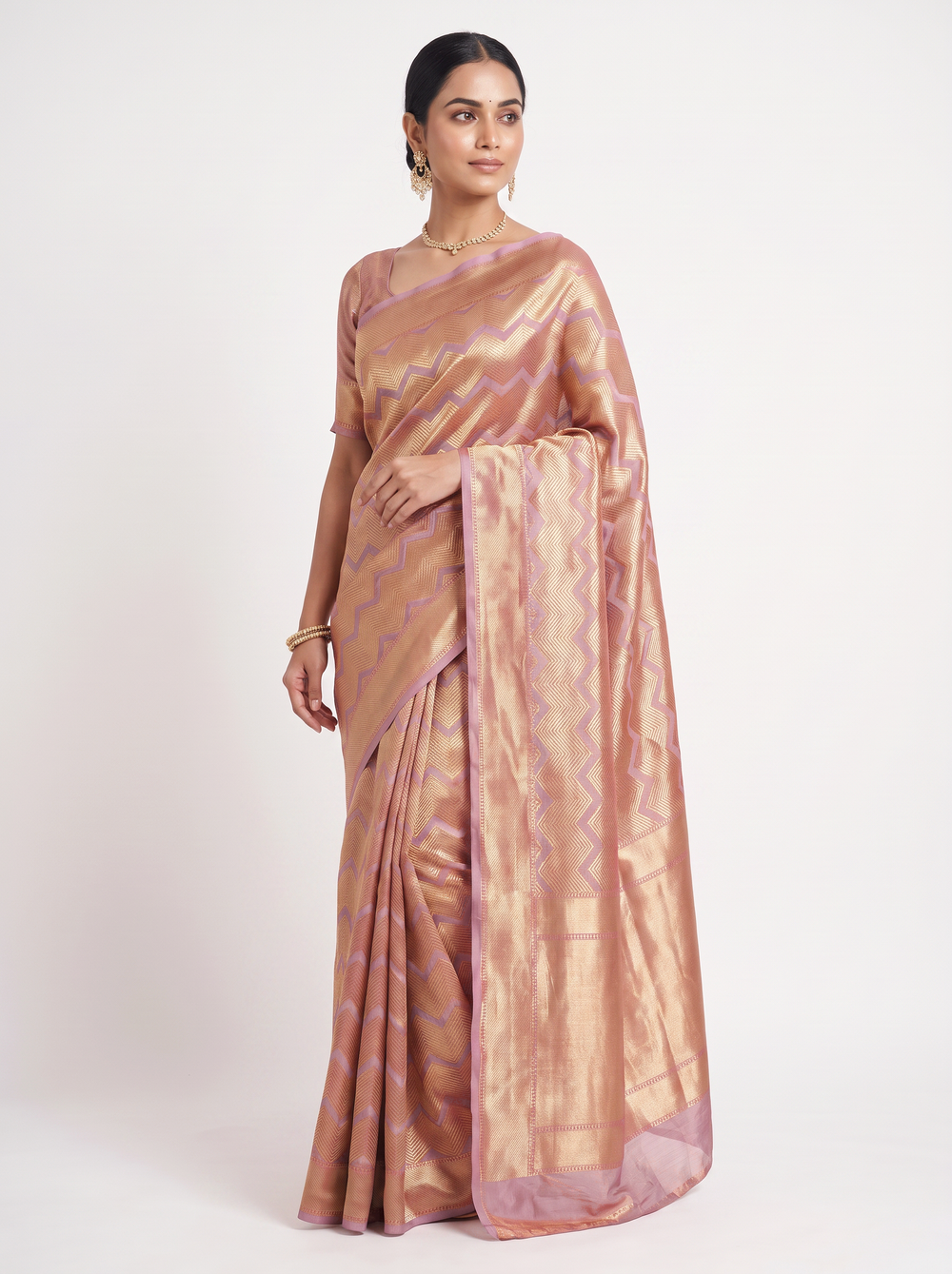 Pure Tissue Silk Saree | Deep Red + Dusty Pink Brocade Woven Zari | Self Design Zari Border | Pahiza Sarees image 2