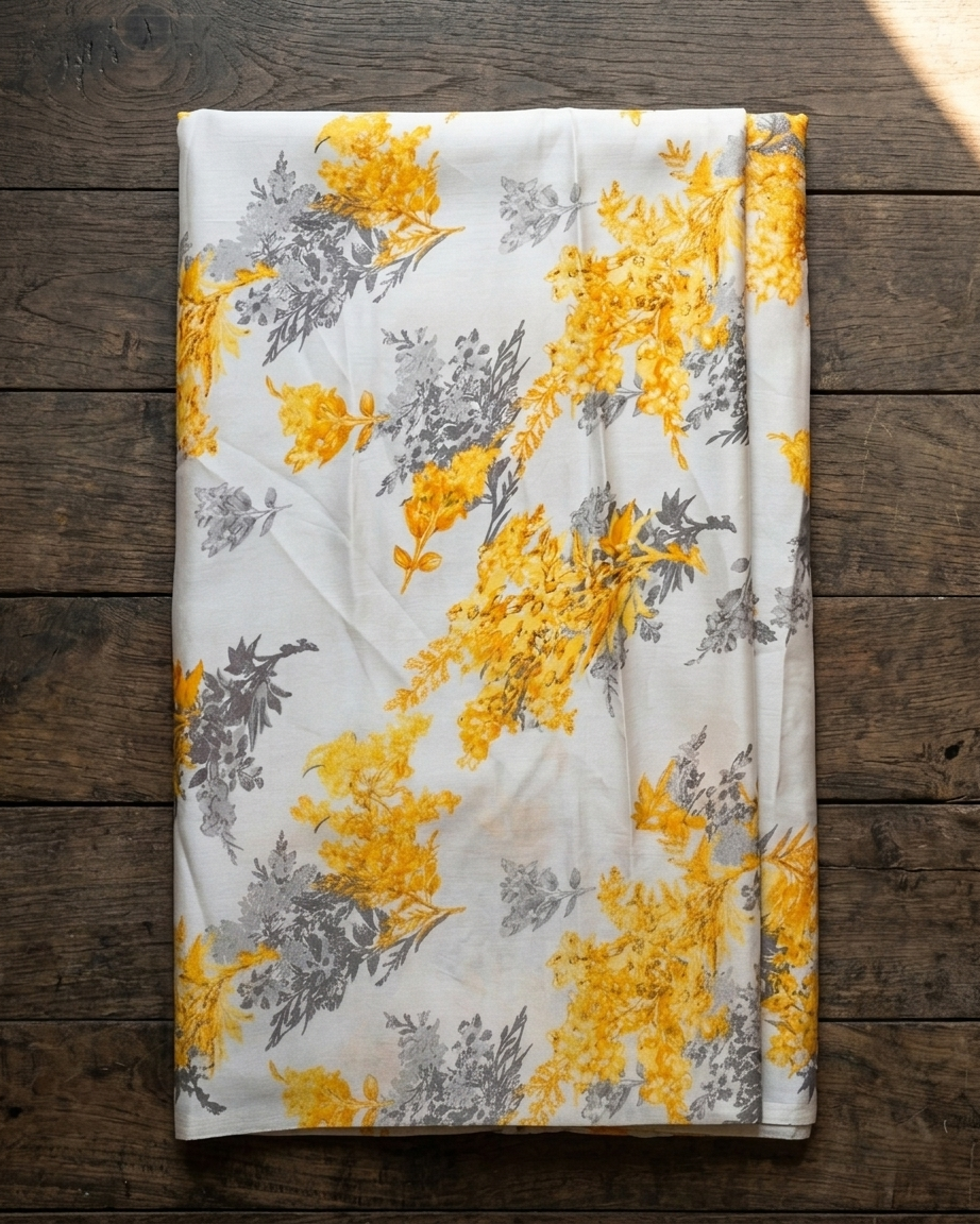 Italian Crab Print Than Fabric - Natural Grey - Bana