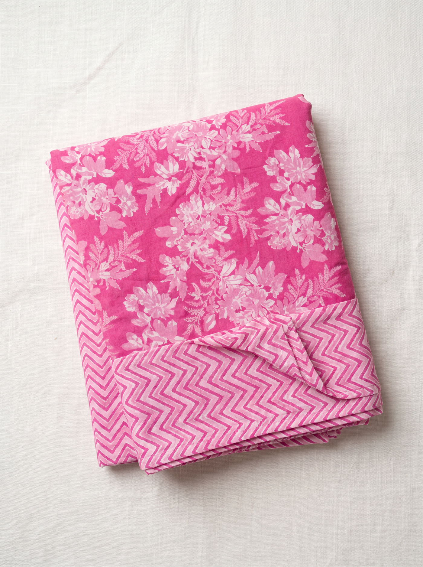 Pink Block Print Cotton Than Fabric sold by meter at Bana