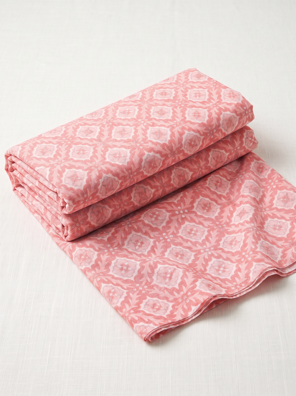 Baby Pink Floral Print Muslin Cotton Than Fabric sold by meter at Bana