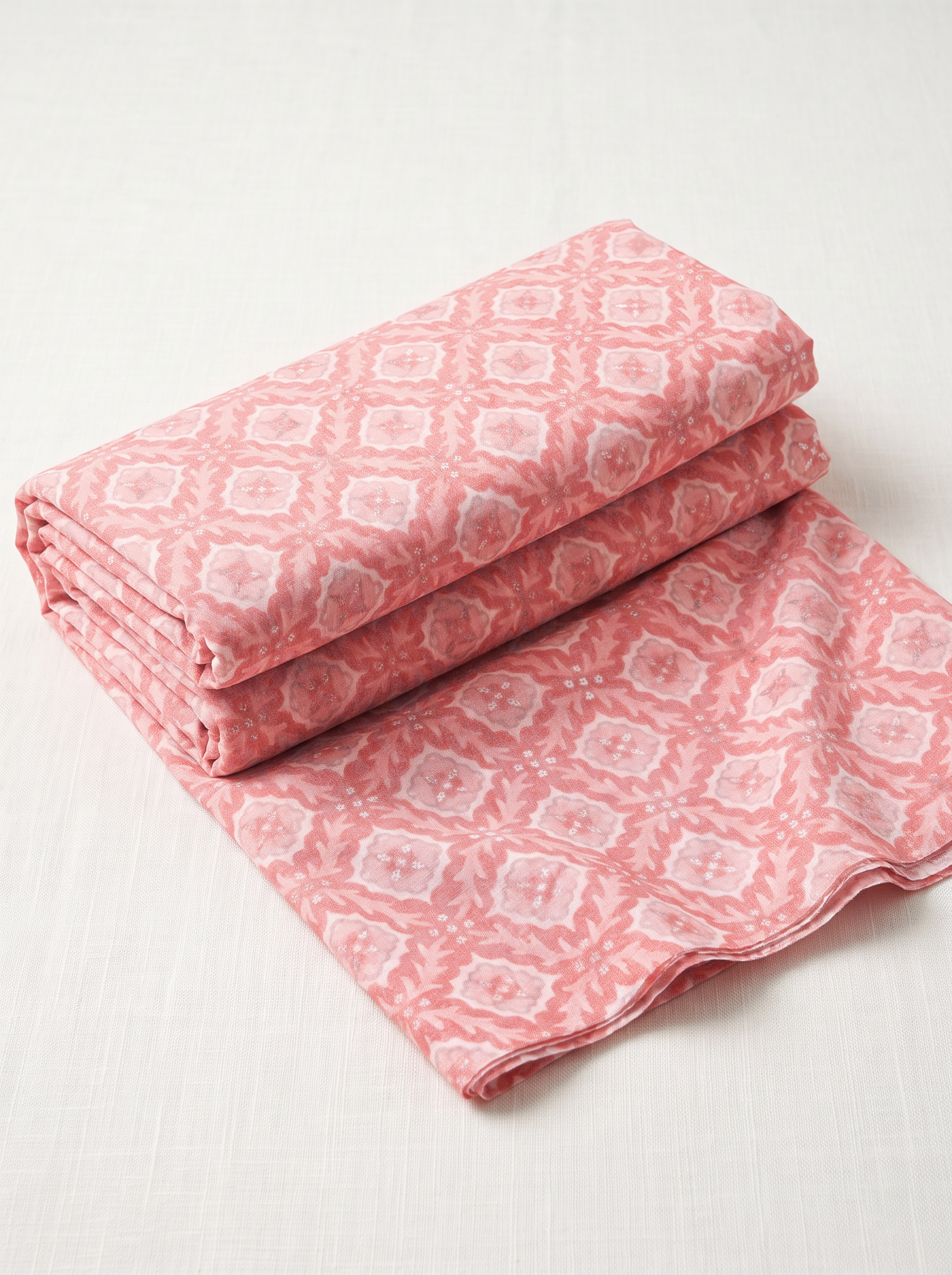 Baby Pink Floral Print Muslin Cotton Than Fabric sold by meter at Bana