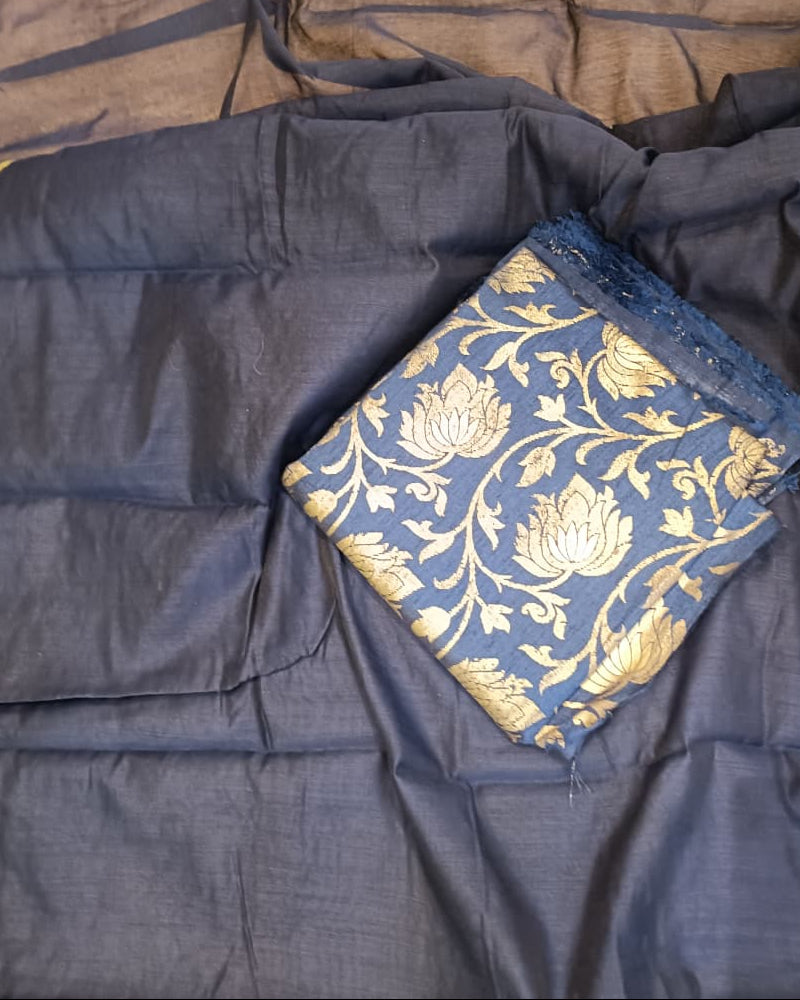 Plain Mul Chanderi Saree with Brocade Blouse