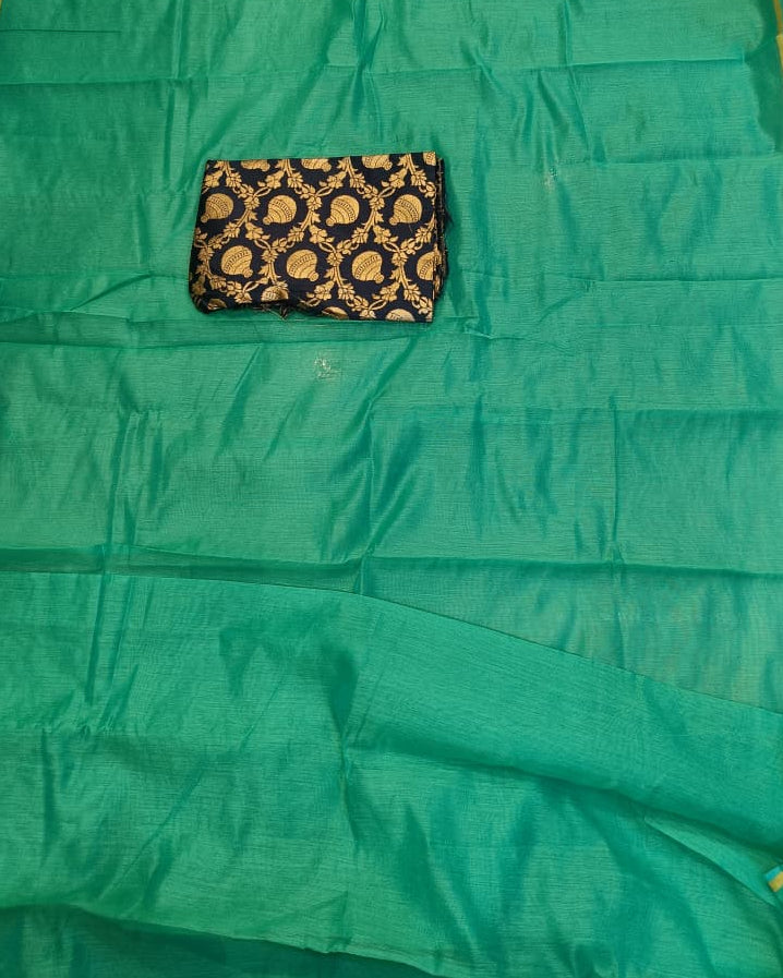 Plain Mul Chanderi Saree with Brocade Blouse