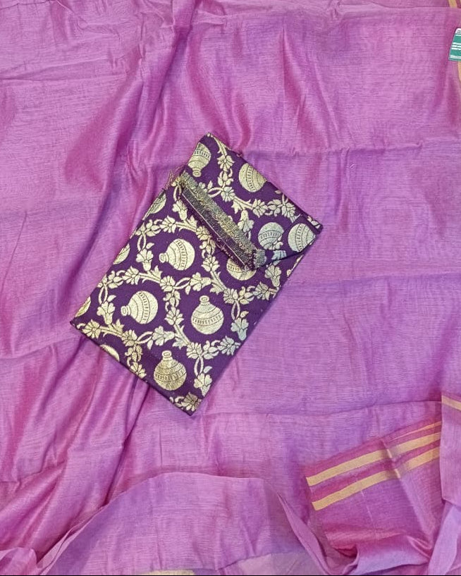 Plain Mul Chanderi Saree with Brocade Blouse