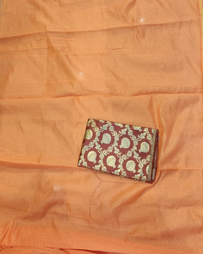 Plain Mul Chanderi Saree with Brocade Blouse