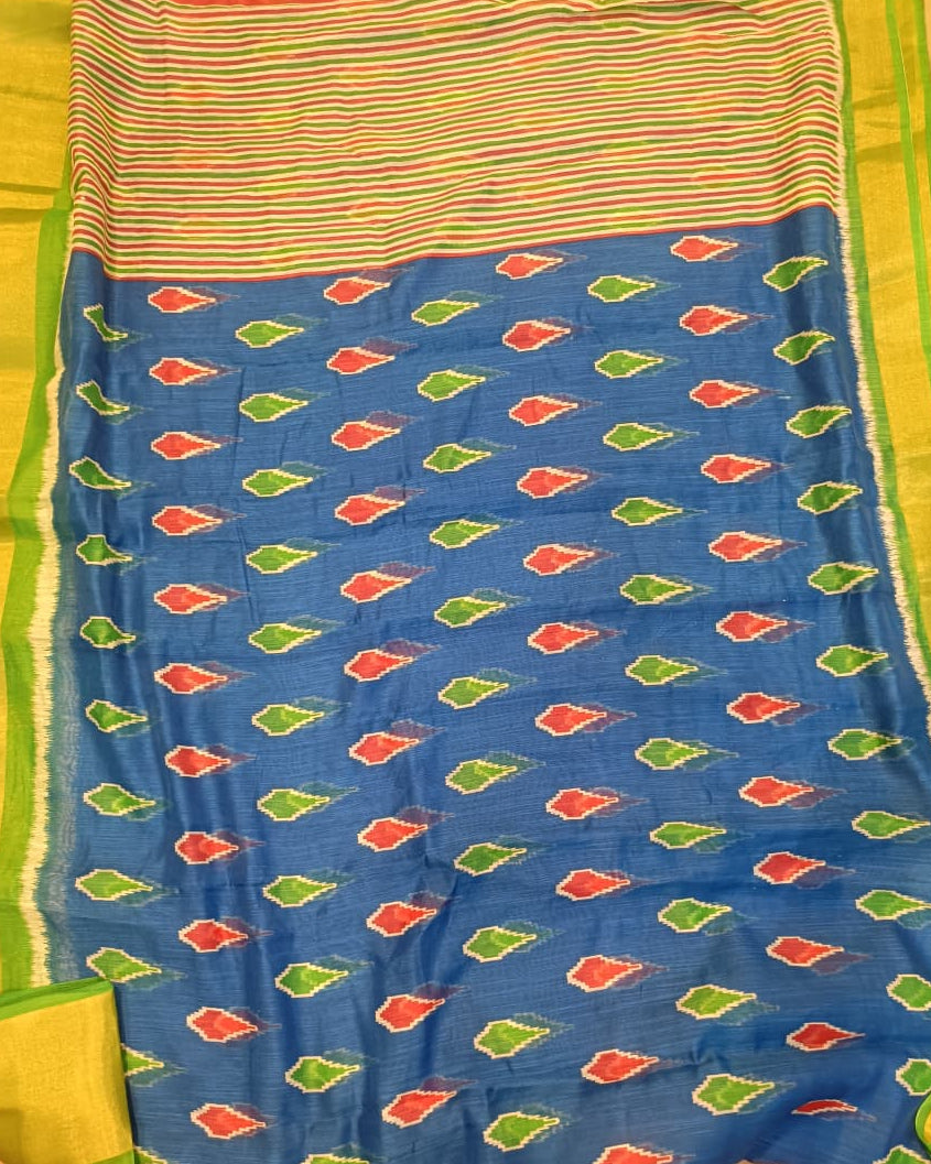 Pochampalli Mulmul Cotton Saree with Striped Pallu and Blouse