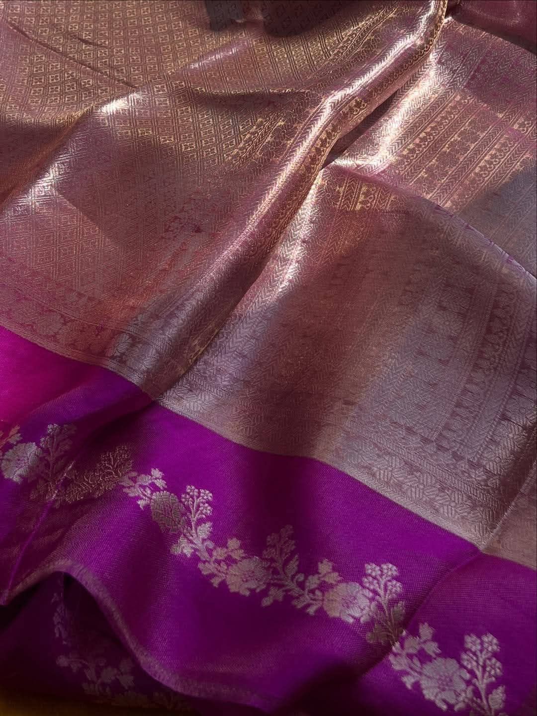 Pure Brocade Tissue Saree Geometric Design Satin Border