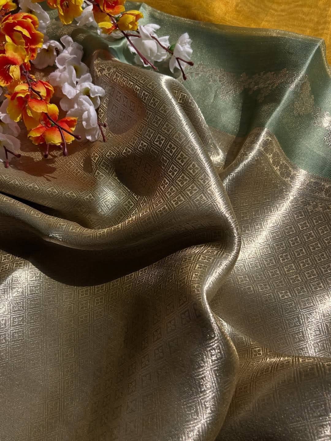 Pure Brocade Tissue Saree Geometric Design Satin Border
