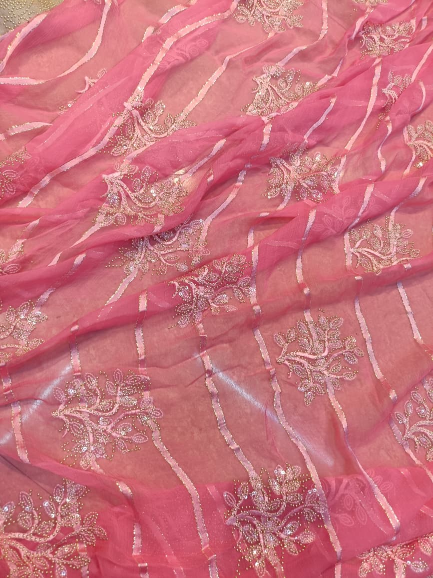 Diamond Chiffon Saree with All Over Sequence Work & Blouse