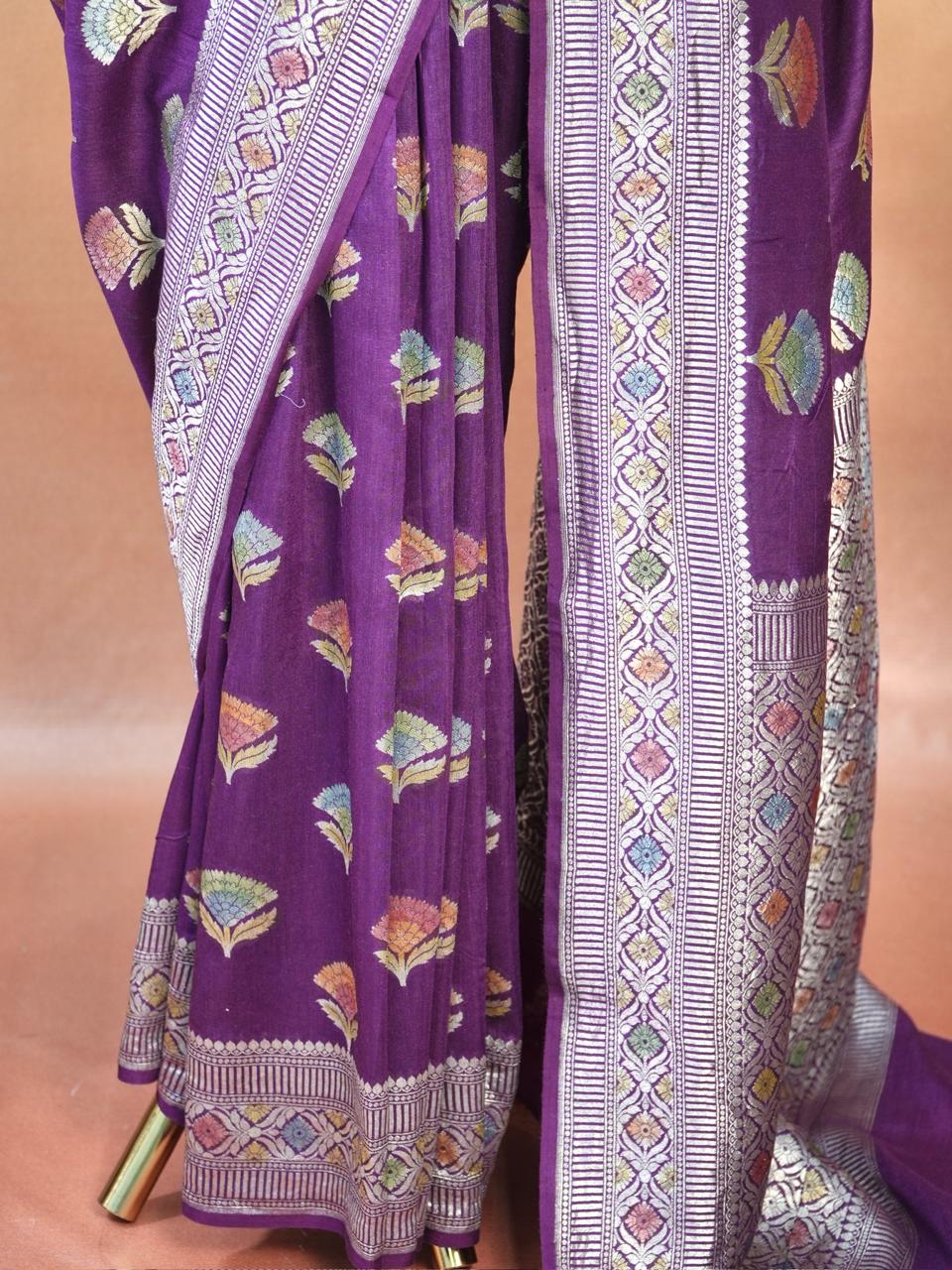 Banarasi Pure Handmade Munga Handbrush Silk Saree - view 4