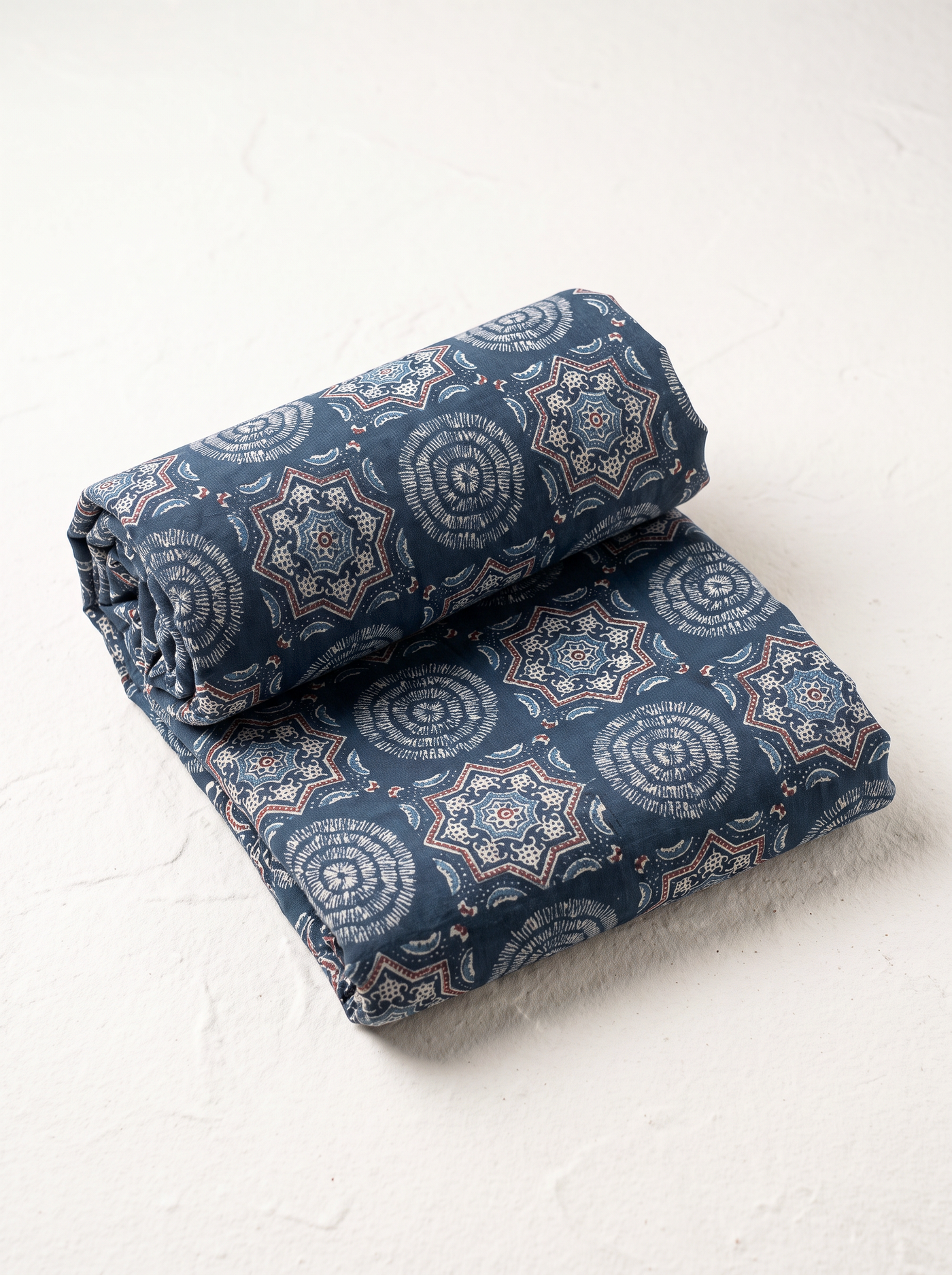 Indigo Blue Ajrakh Print Cotton Than Fabric sold by meter at Bana