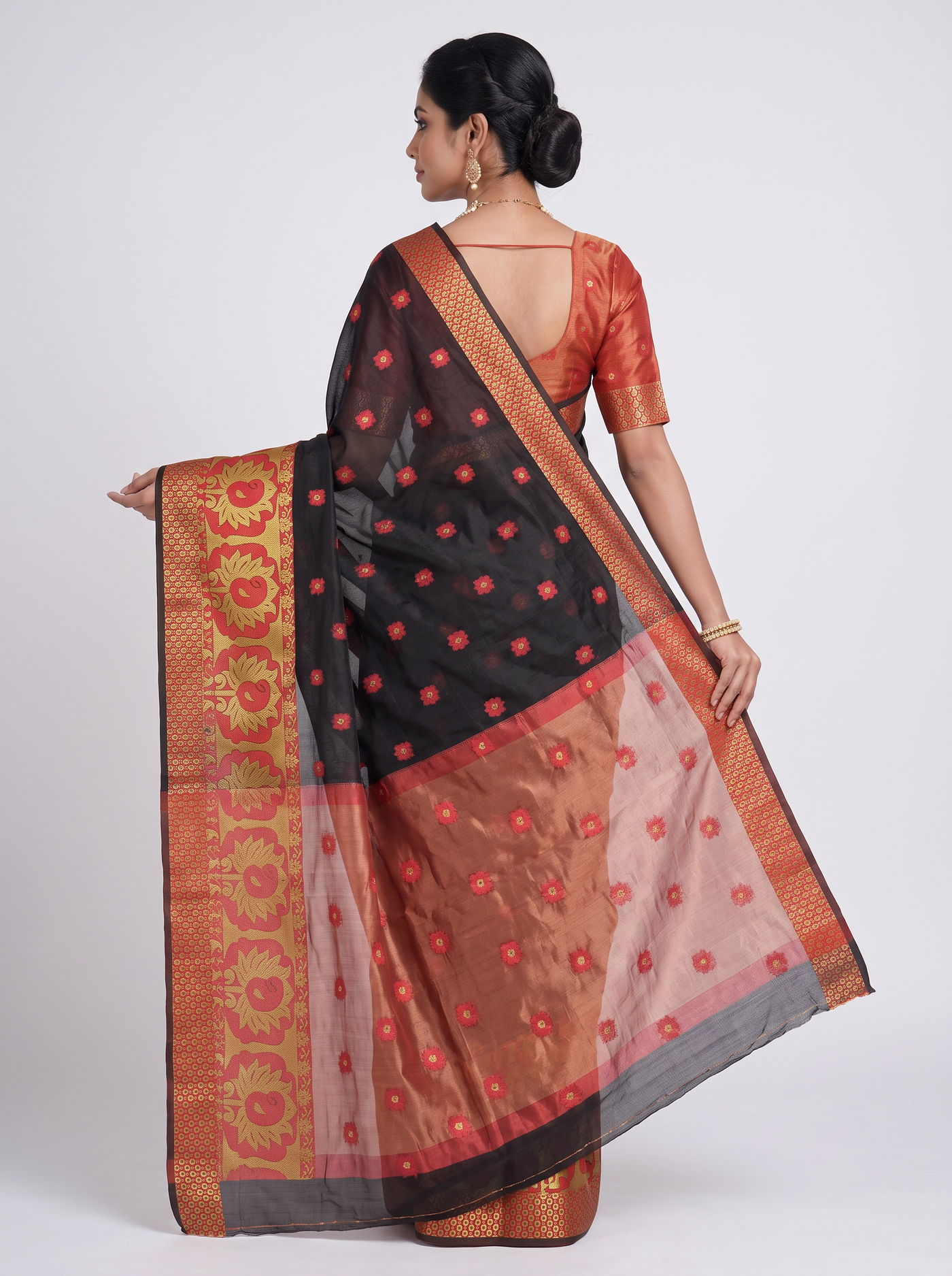 Black Chanderi Silk Saree with Broad Red Zari Border