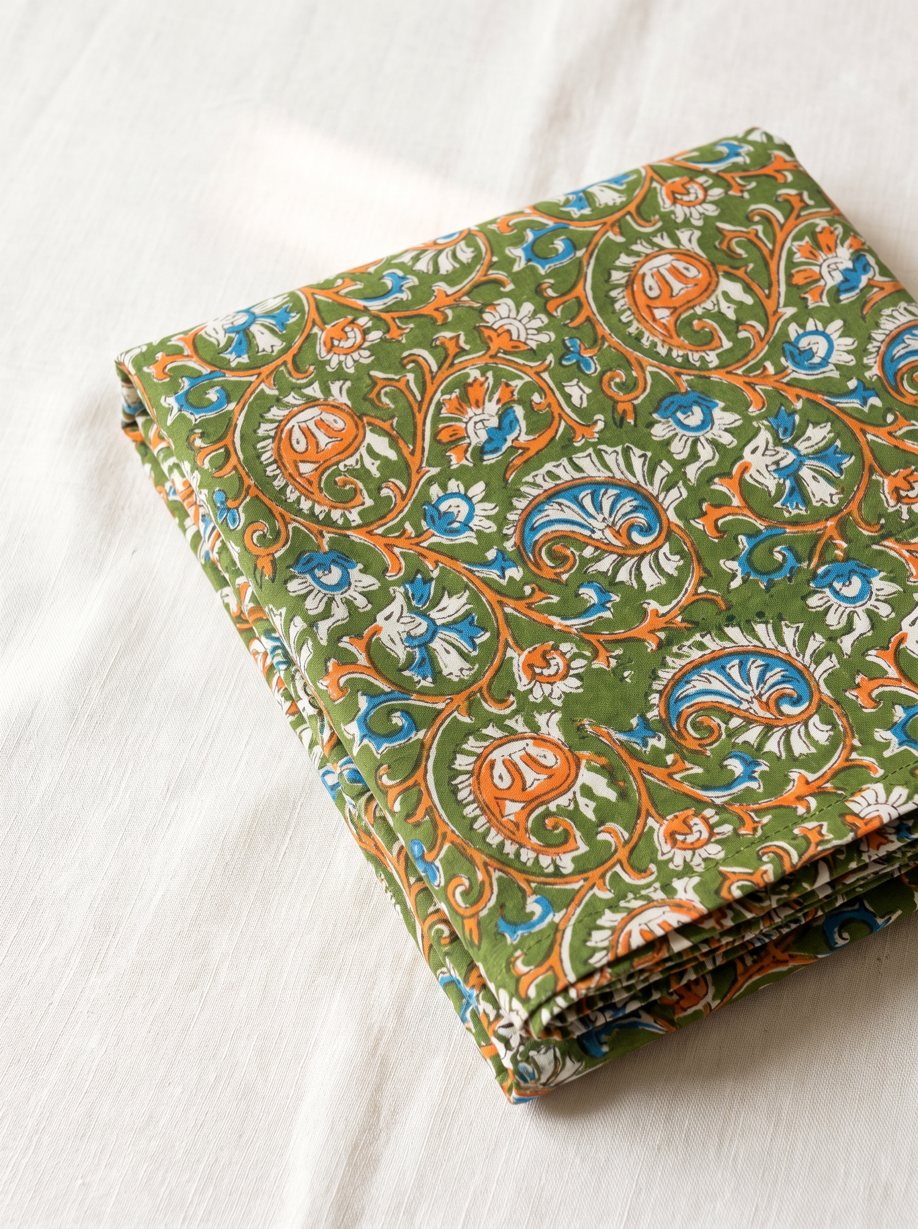 Olive Green Paisley Print Cotton Than Fabric sold by meter at Bana