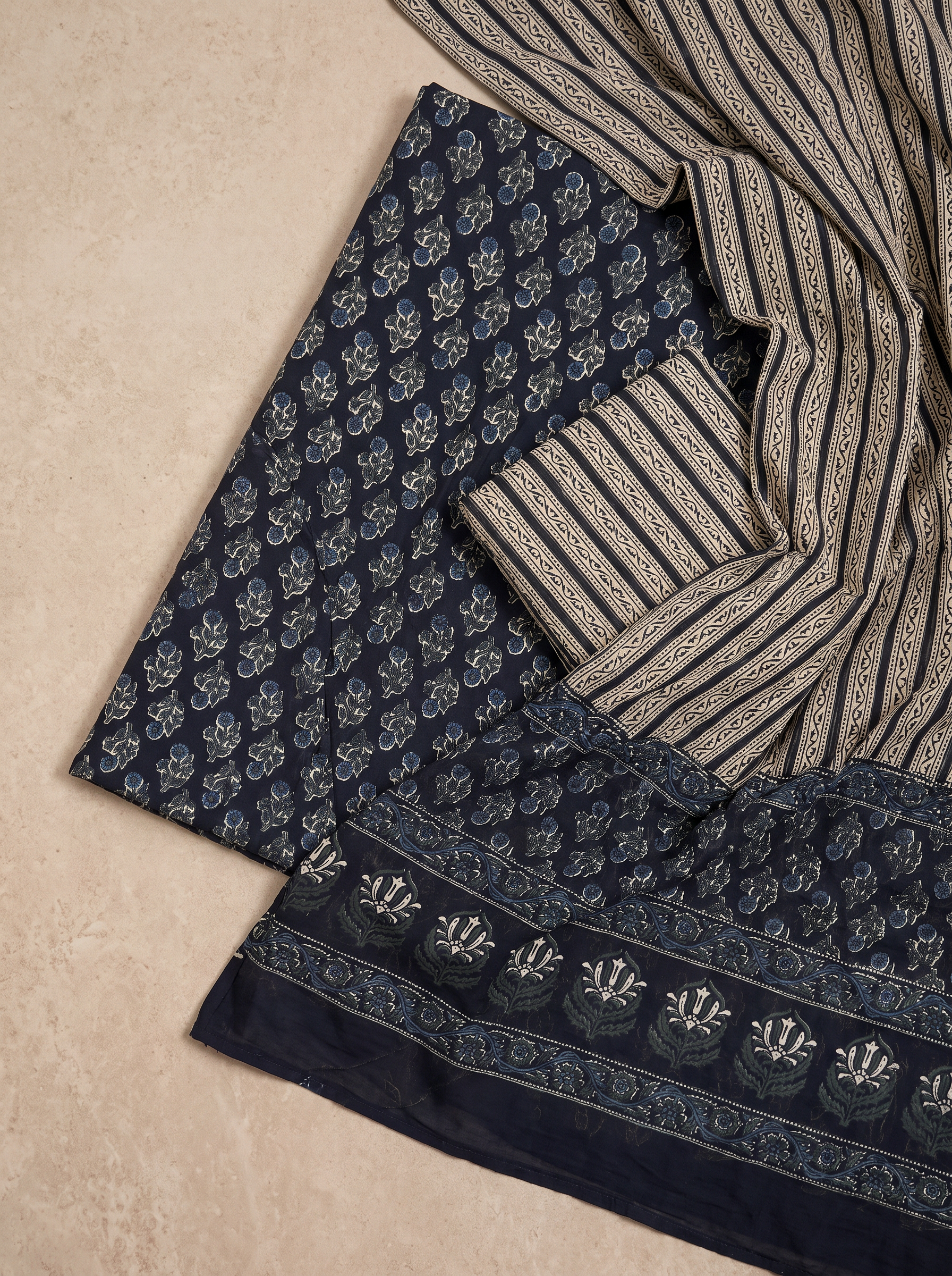 Charcoal Grey + Grey cotton suit with cotton dupatta unstitched suit material