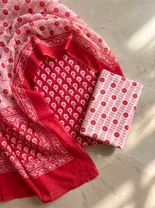 Crimson cotton suit with cotton dupatta unstitched suit material