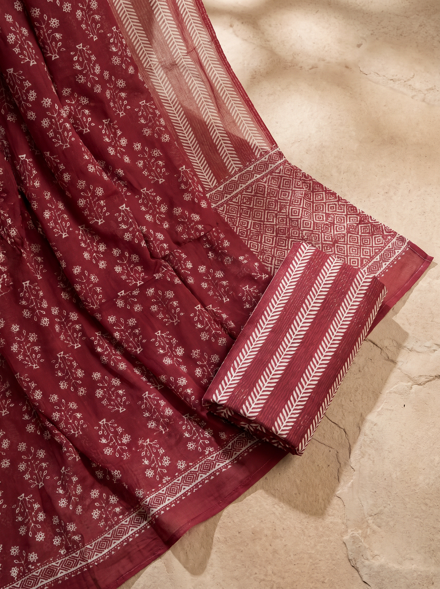 Deep Red cotton suit with cotton dupatta unstitched suit material