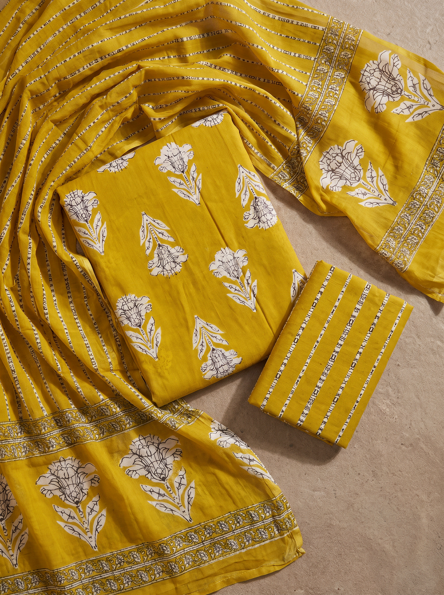 Golden cotton suit with cotton dupatta unstitched suit material