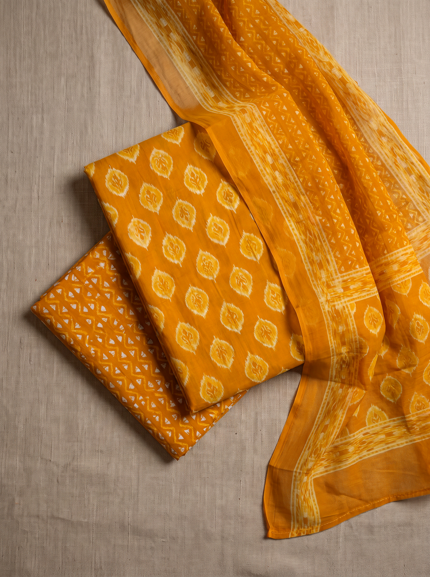 Golden cotton suit with cotton dupatta unstitched suit material