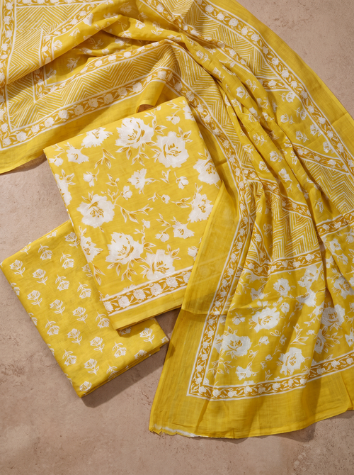Golden cotton suit with cotton dupatta unstitched suit material