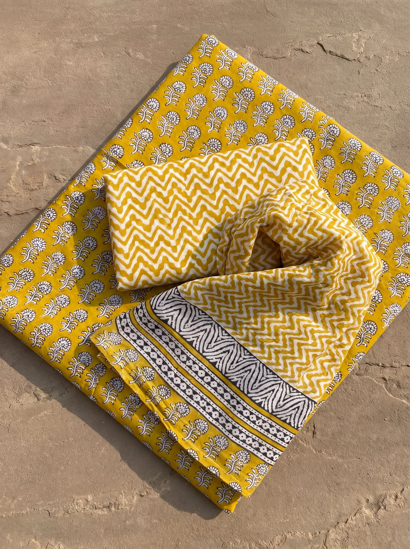 Golden + Grey cotton suit with cotton dupatta unstitched suit material