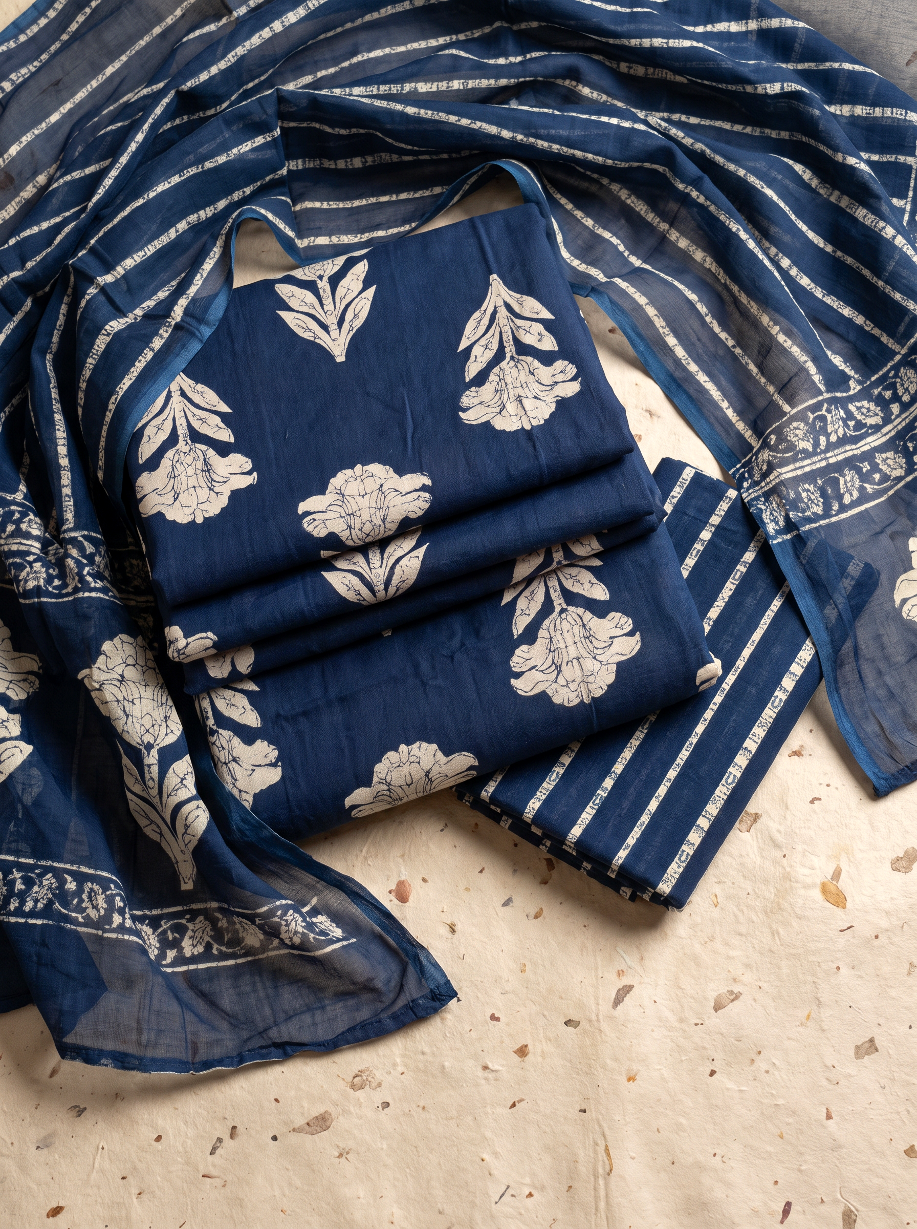 Ink Blue cotton suit with cotton dupatta unstitched suit material