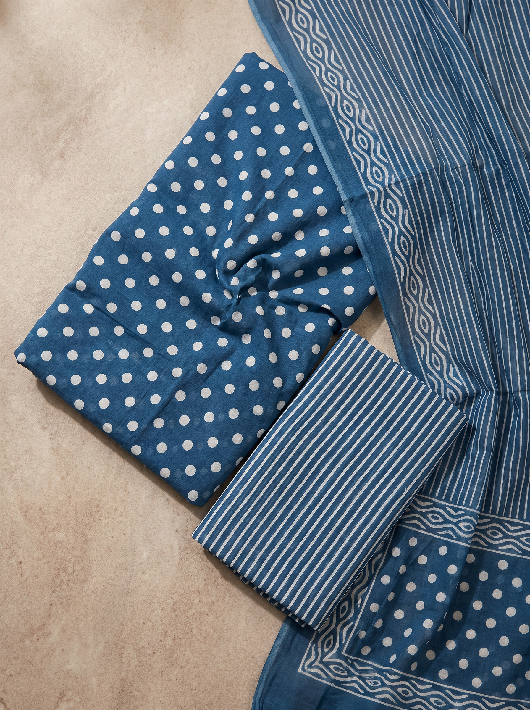 Navy Blue cotton suit with cotton dupatta unstitched suit material