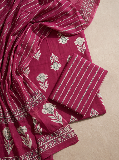 Rose Pink cotton suit with cotton dupatta unstitched suit material