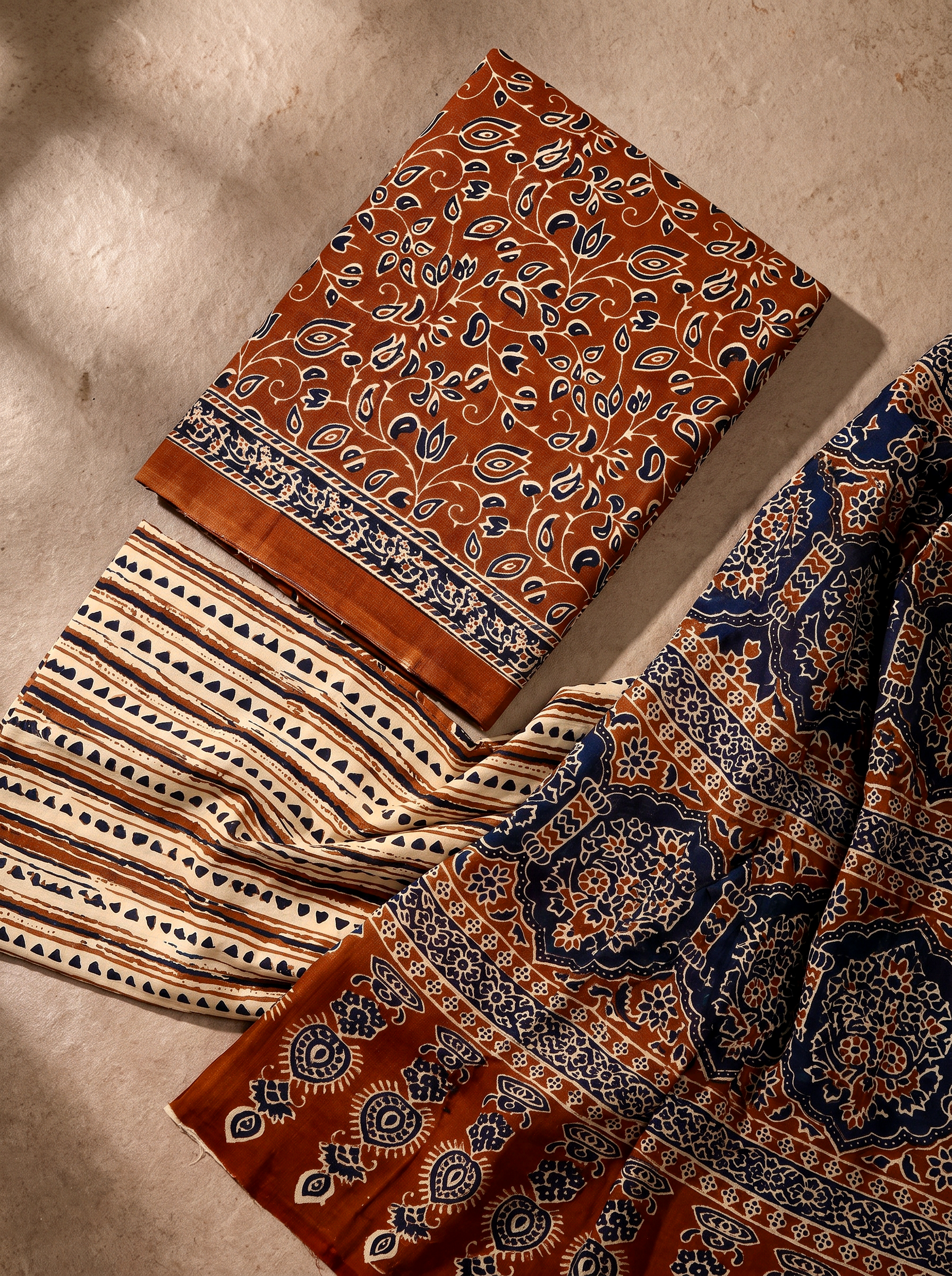 Brick Red + Terracotta cotton suit with cotton dupatta unstitched suit material