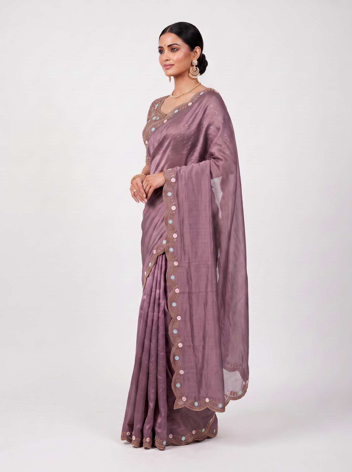 Rama Green & Dark Mustard Gimichu Satin Silk Saree - Rama Pink side drape