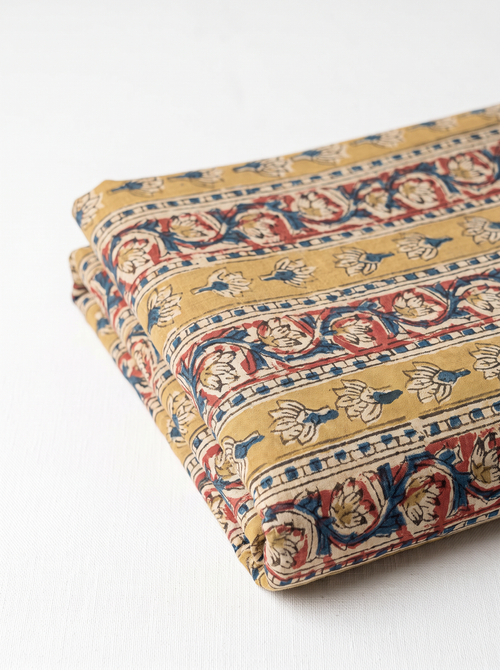 Beige Kalamkari Print Cotton Than Fabric sold by meter at Bana