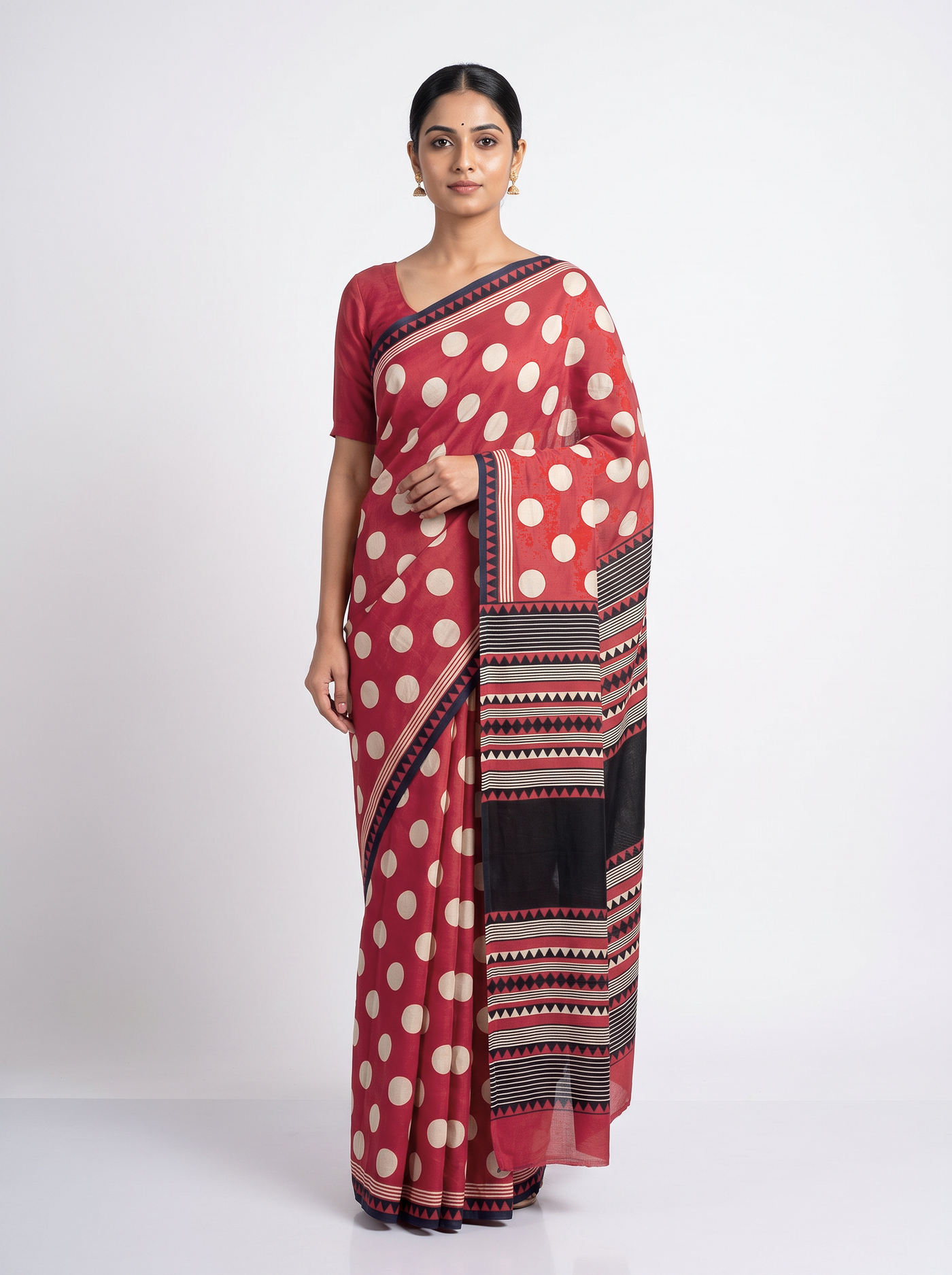 Mul Modal Cotton Crimson Printed Dailywear Saree - Image 1