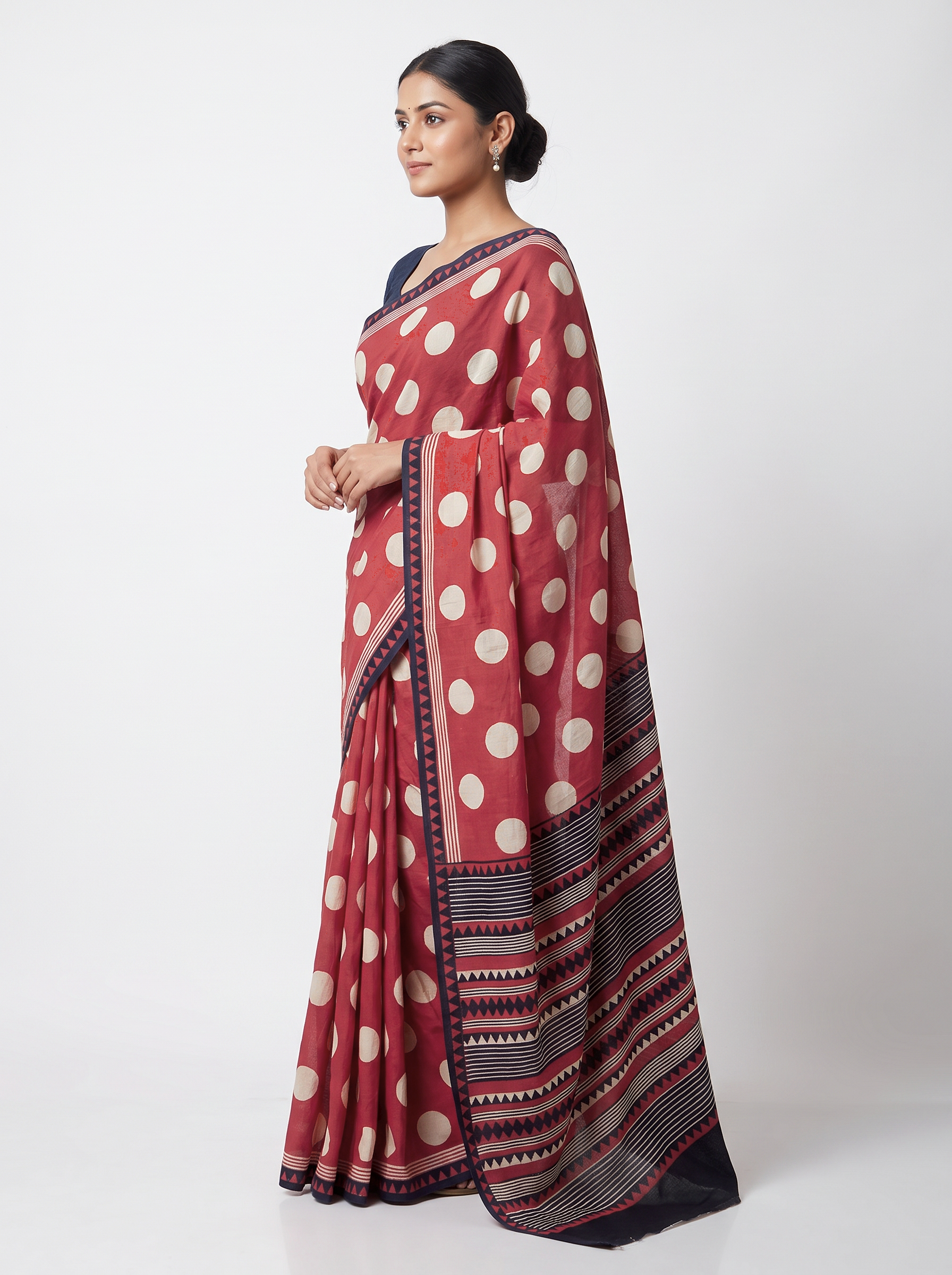 Mul Modal Cotton Crimson Printed Dailywear Saree - Image 2