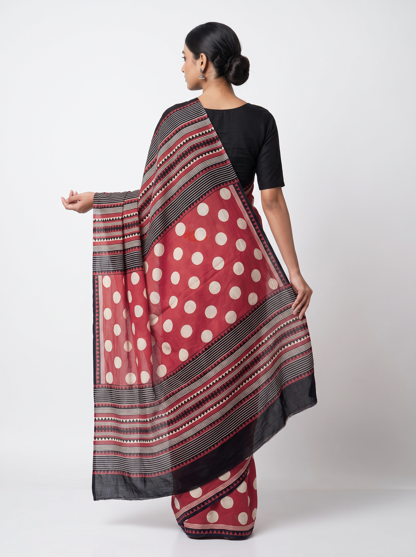 Mul Modal Cotton Crimson Printed Dailywear Saree - Image 3