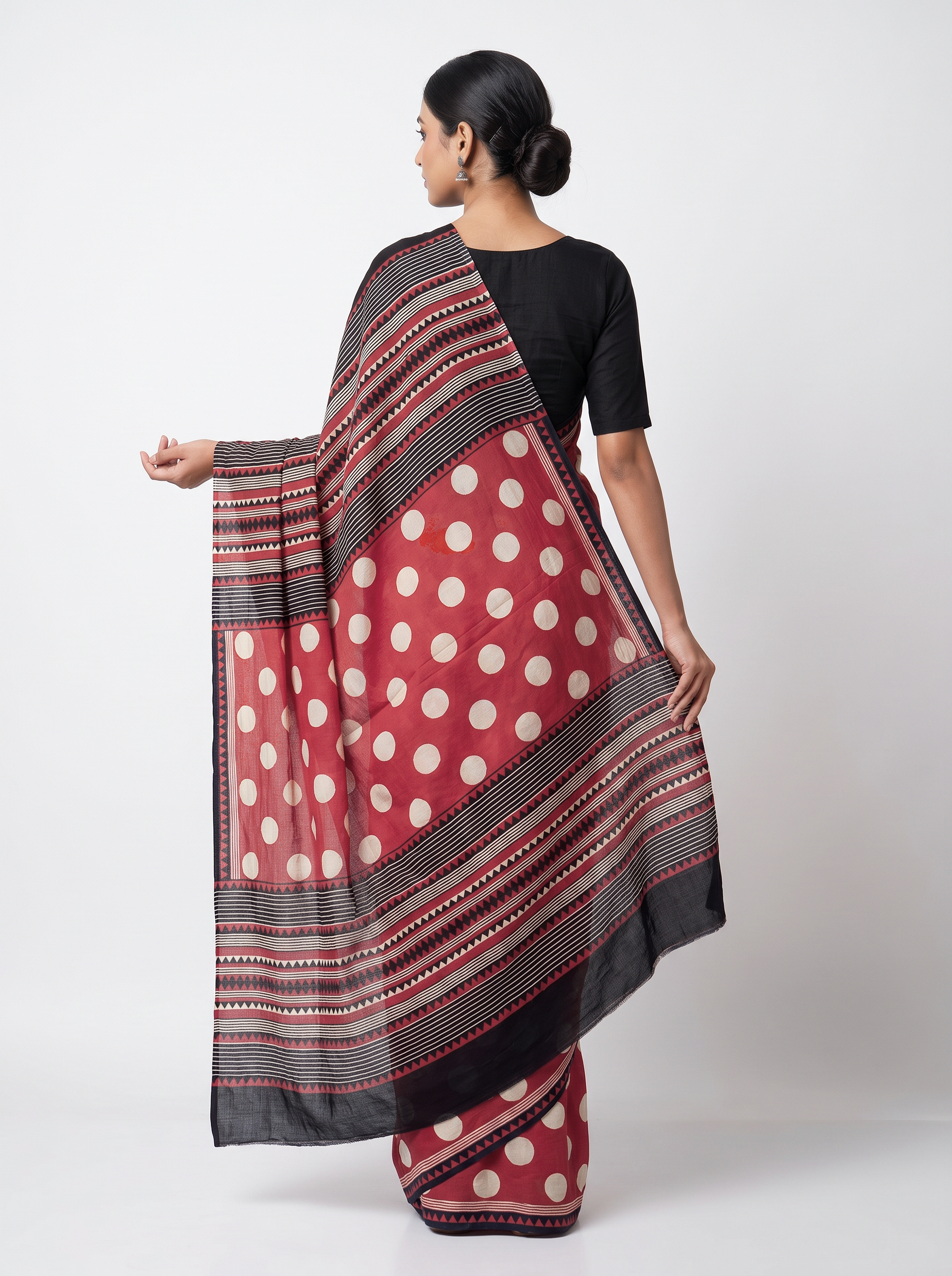 Mul Modal Cotton Crimson Printed Dailywear Saree - Image 3