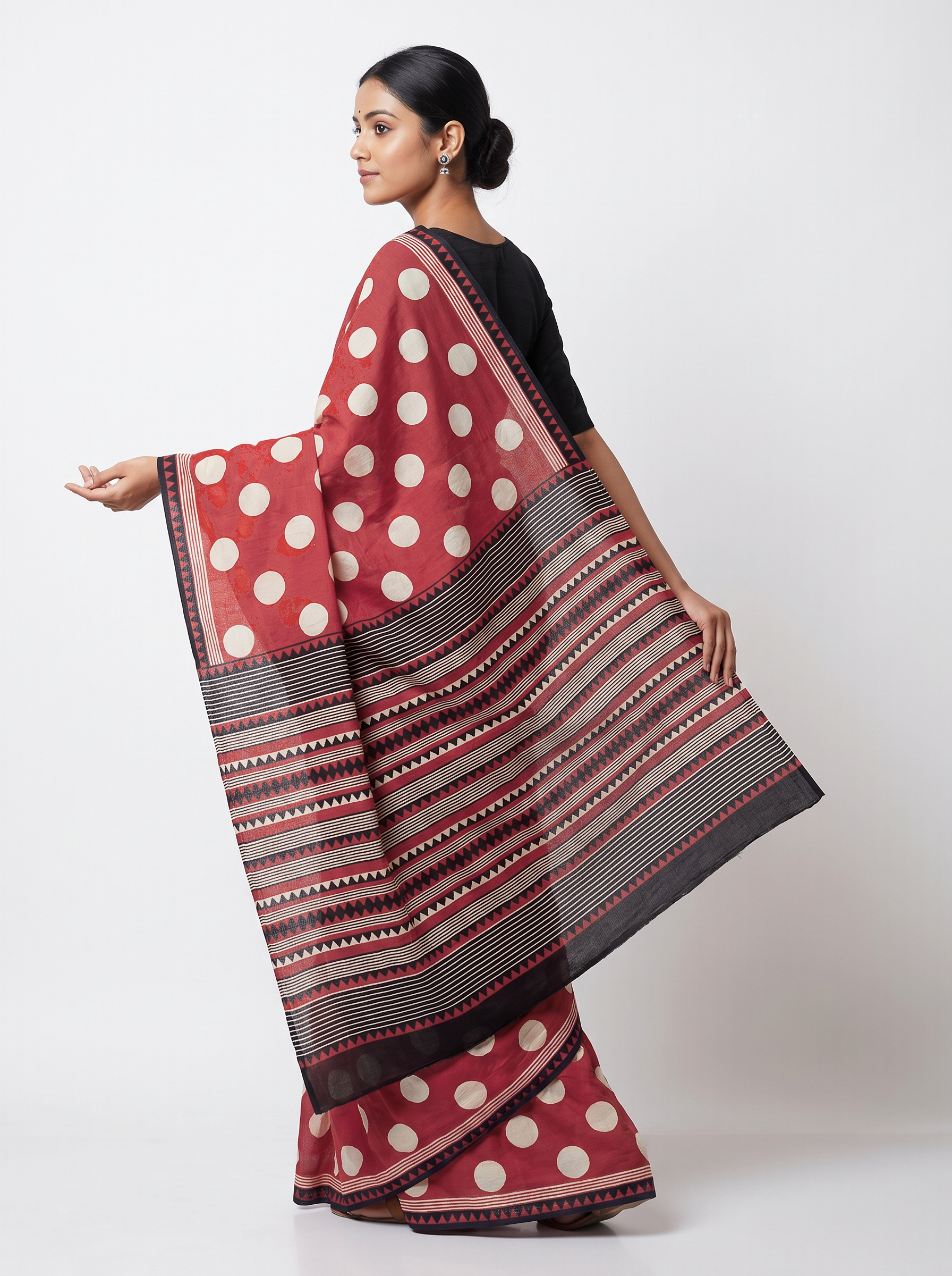 Mul Modal Cotton Crimson Printed Dailywear Saree - Image 4