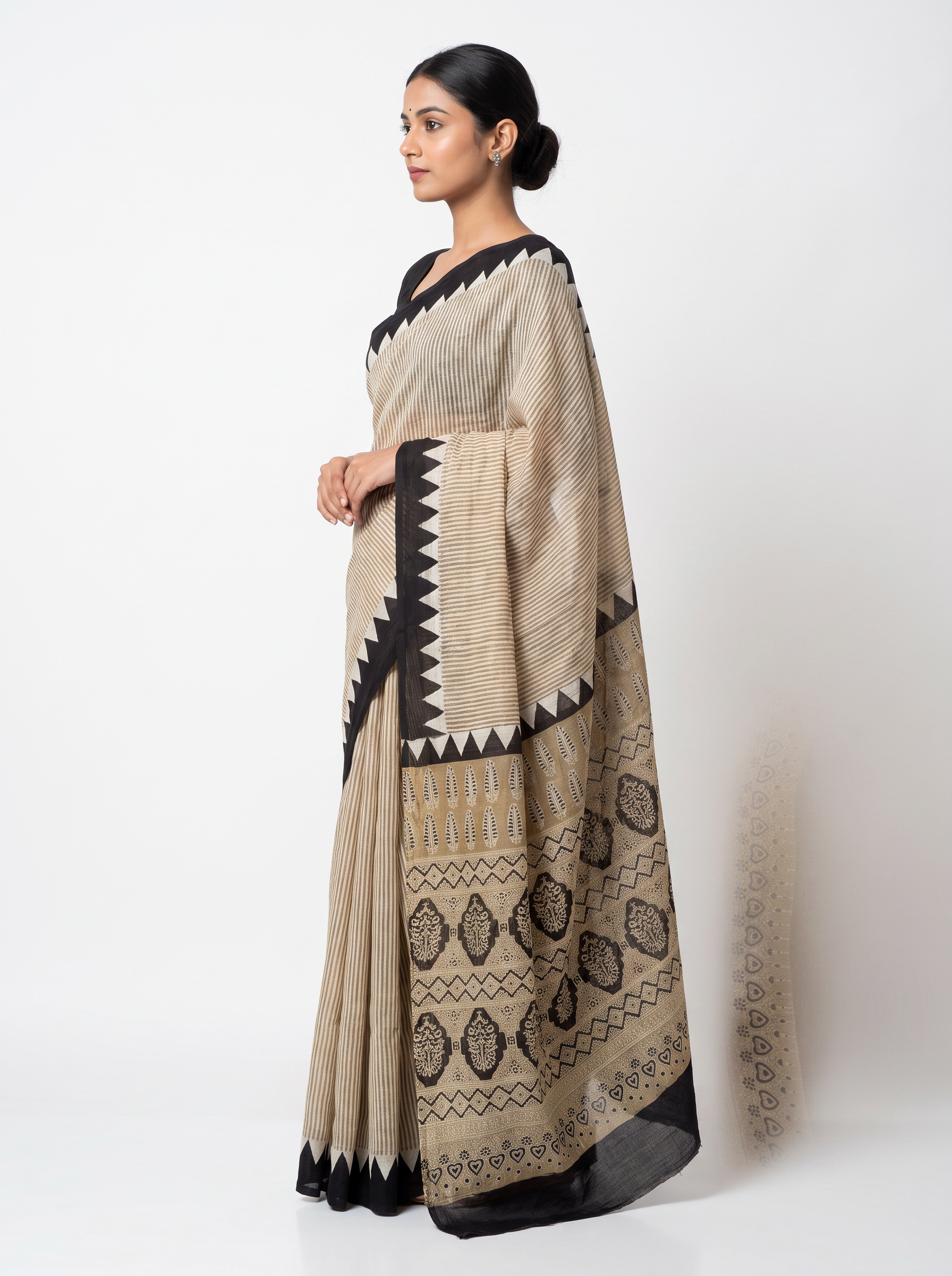 Mul Modal Cotton Peach Brick Red Contrast Border Dailywear Saree - Image 2