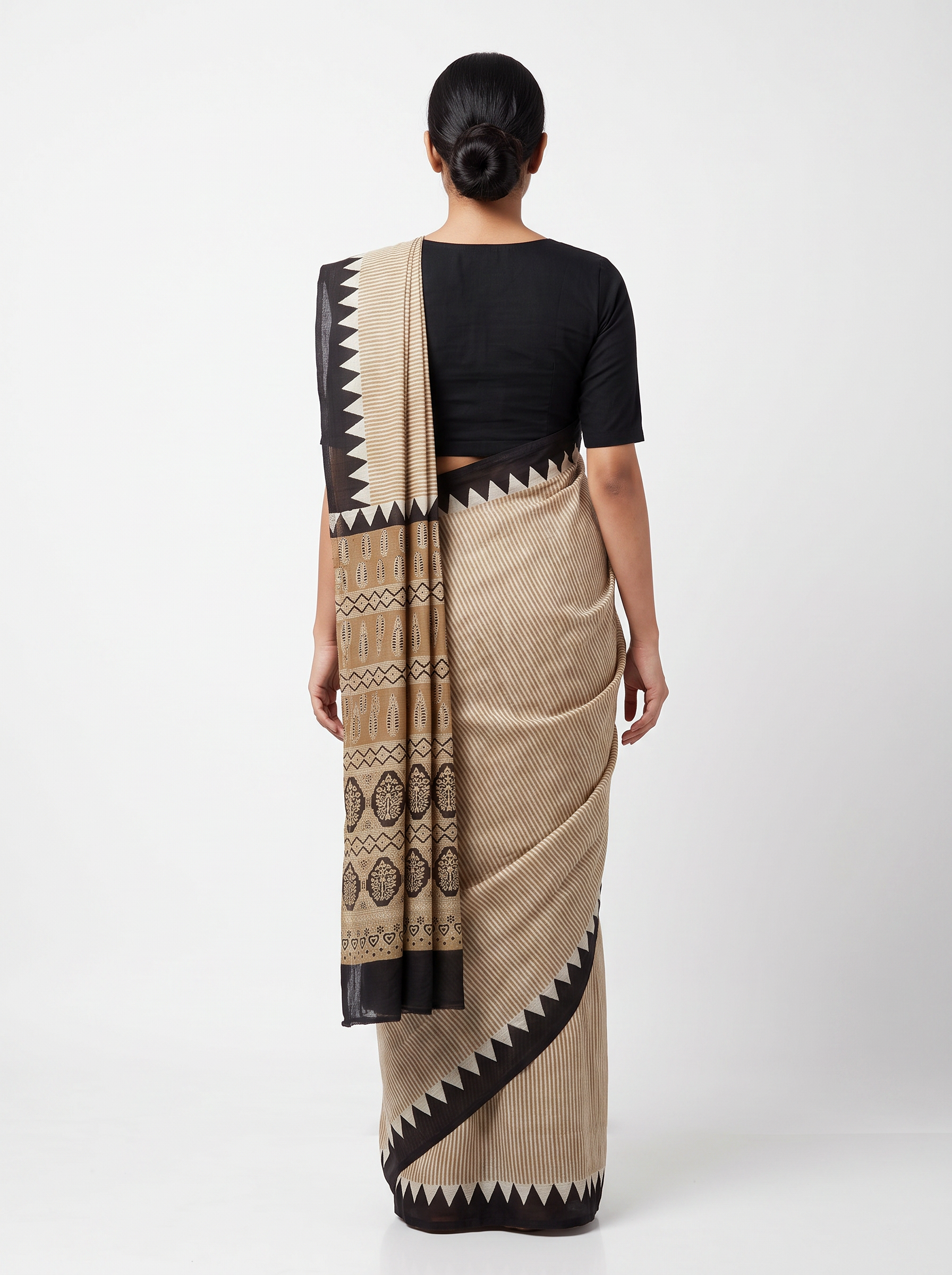 Mul Modal Cotton Peach Brick Red Contrast Border Dailywear Saree - Image 3