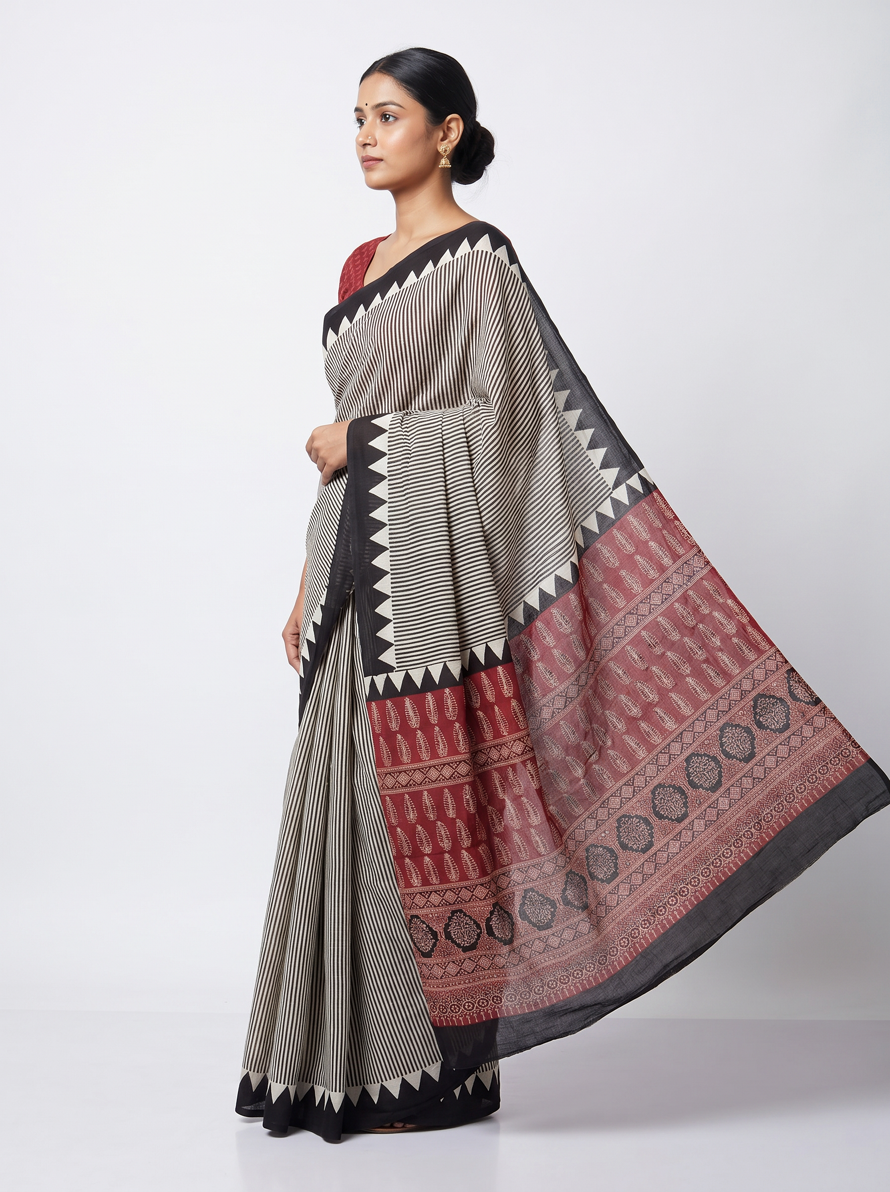 Mul Modal Cotton Peach Printed Dailywear Saree - Image 2
