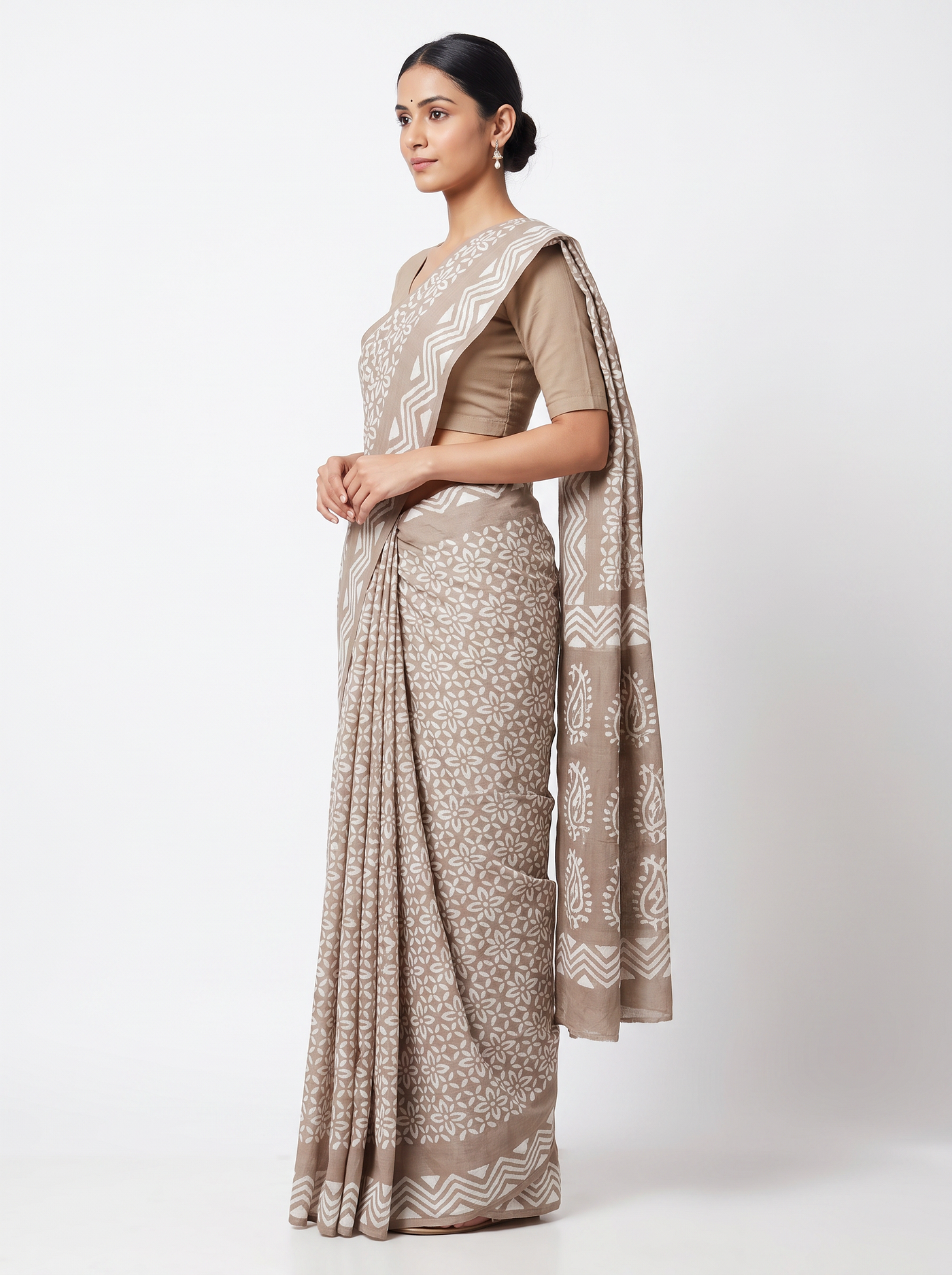 Mul Modal Cotton Terracotta Printed Dailywear Saree - Image 2