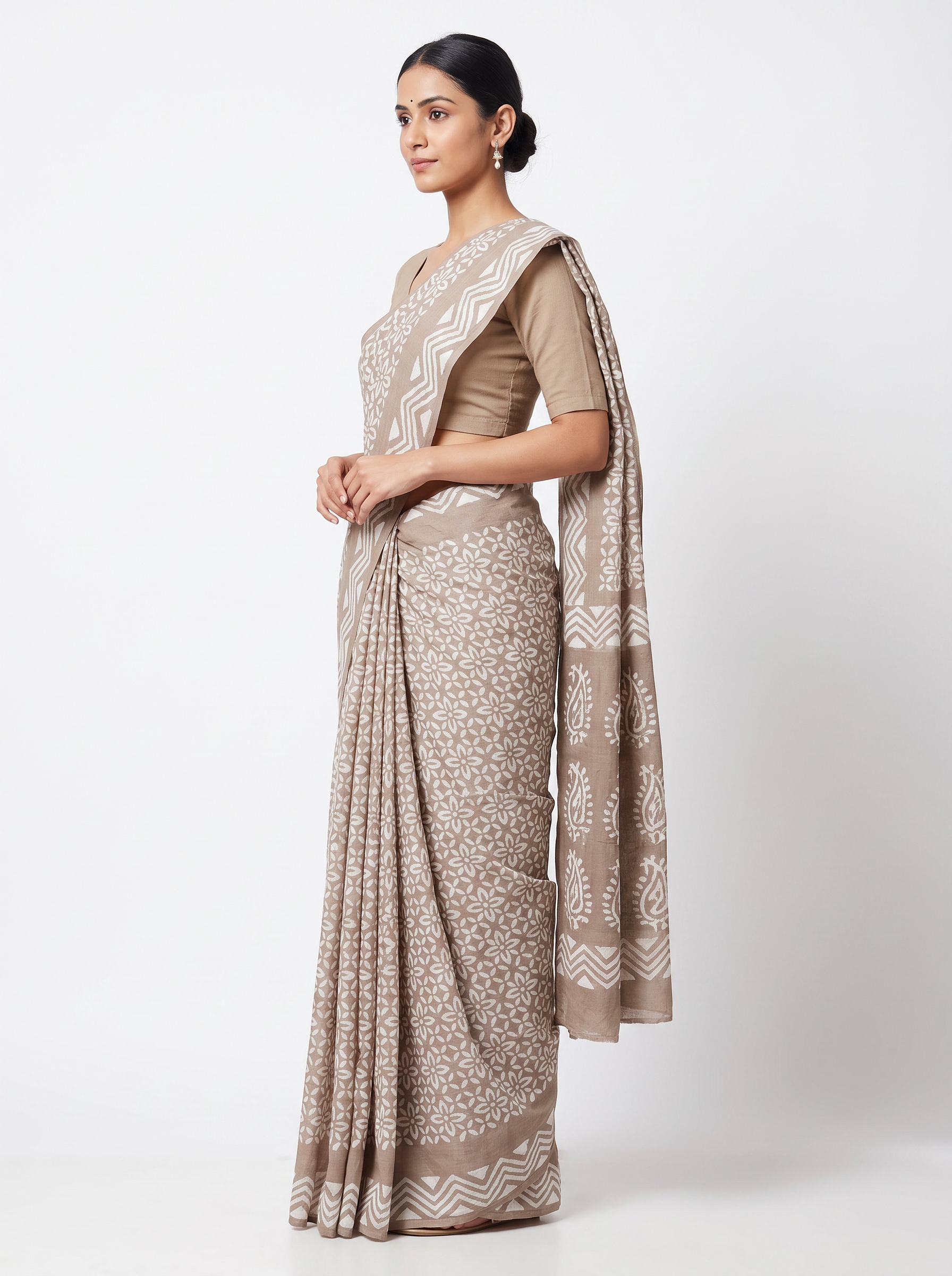 Mul Modal Cotton Terracotta Printed Dailywear Saree - Image 2