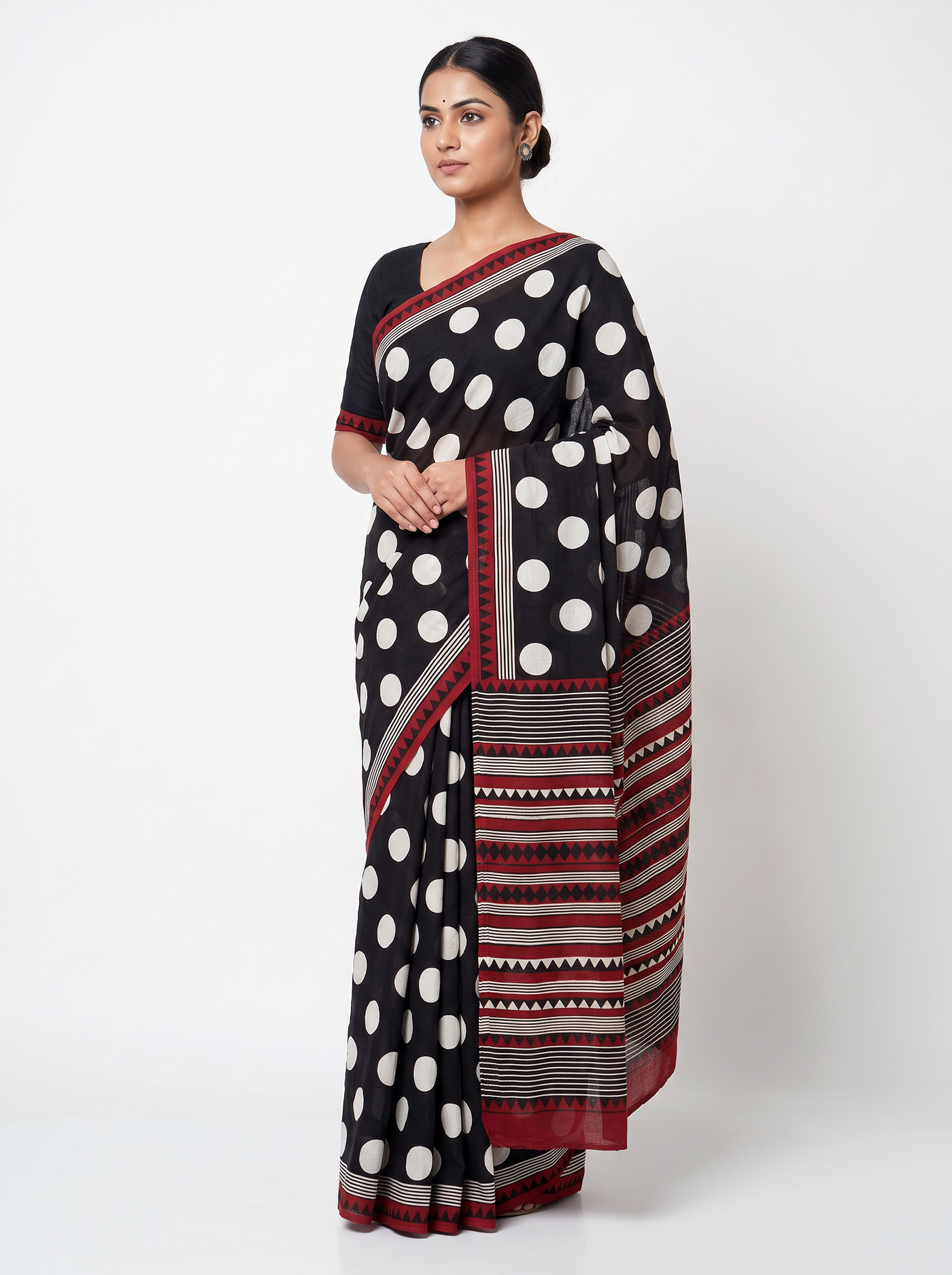 Mul Modal Cotton Wine Black Printed Dailywear Saree - Image 1