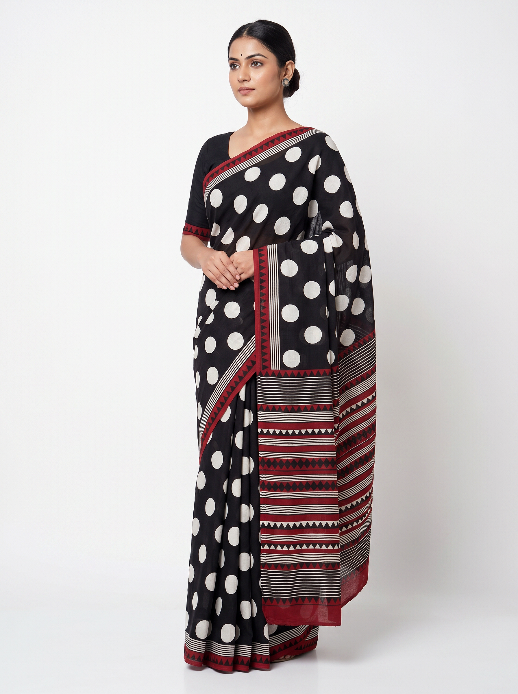 Mul Modal Cotton Wine Black Printed Dailywear Saree - Image 1