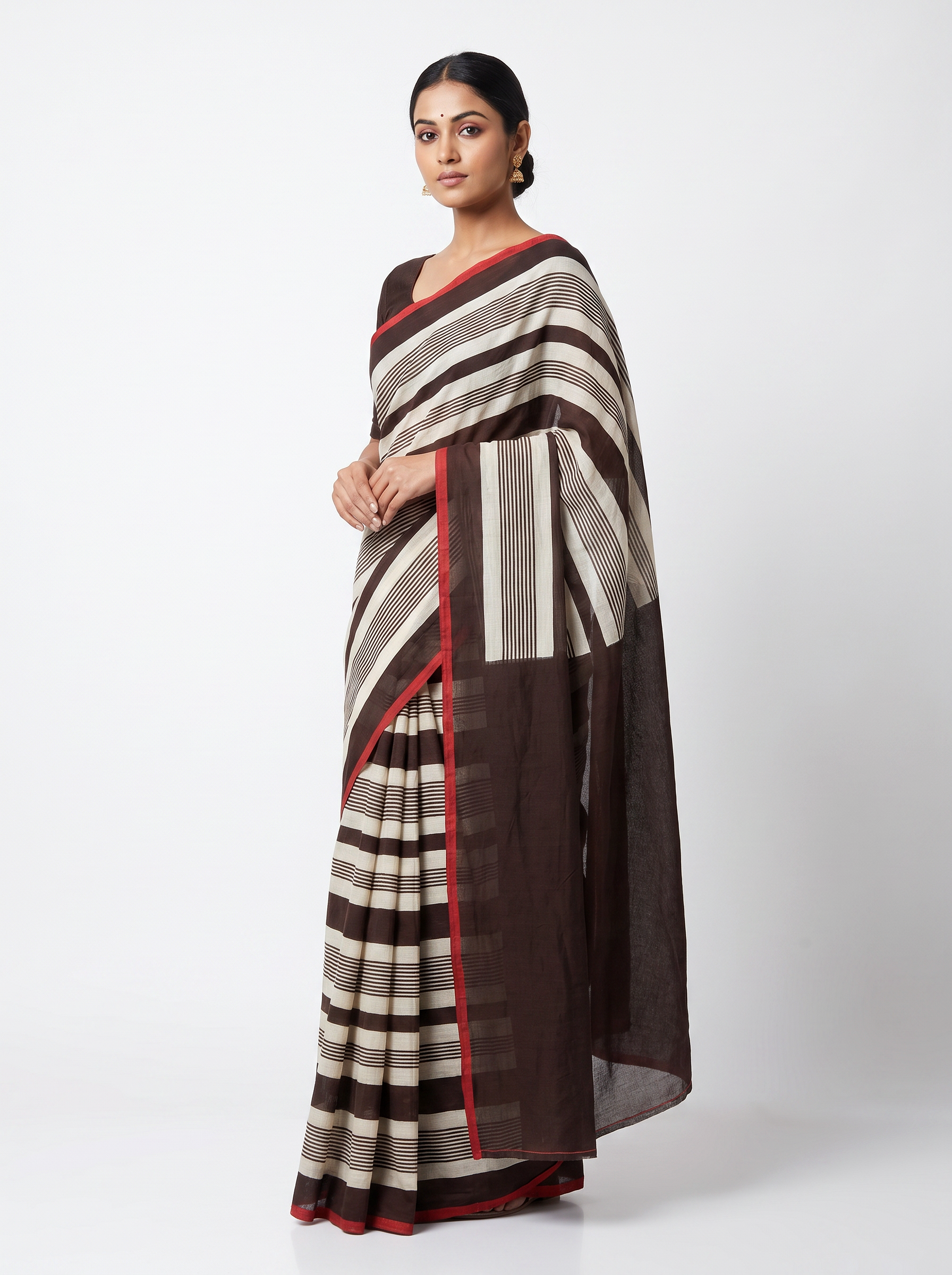 Mul Modal Cotton Wine Printed Dailywear Saree - Image 1